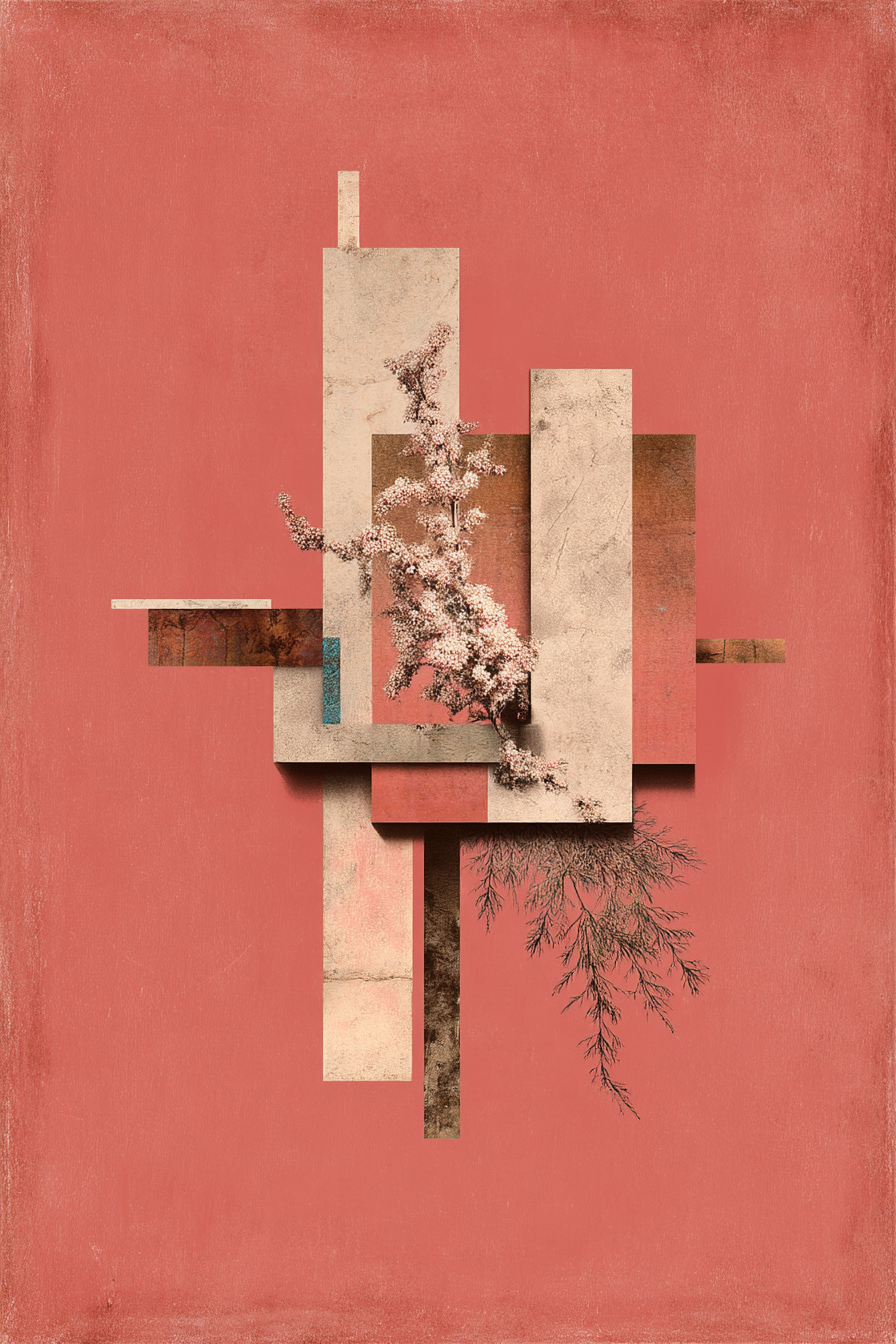 Abstrakte Kunst Geometrische Formen Und Blumenelemente Coralle Background | Collagen | Kunstgattungen