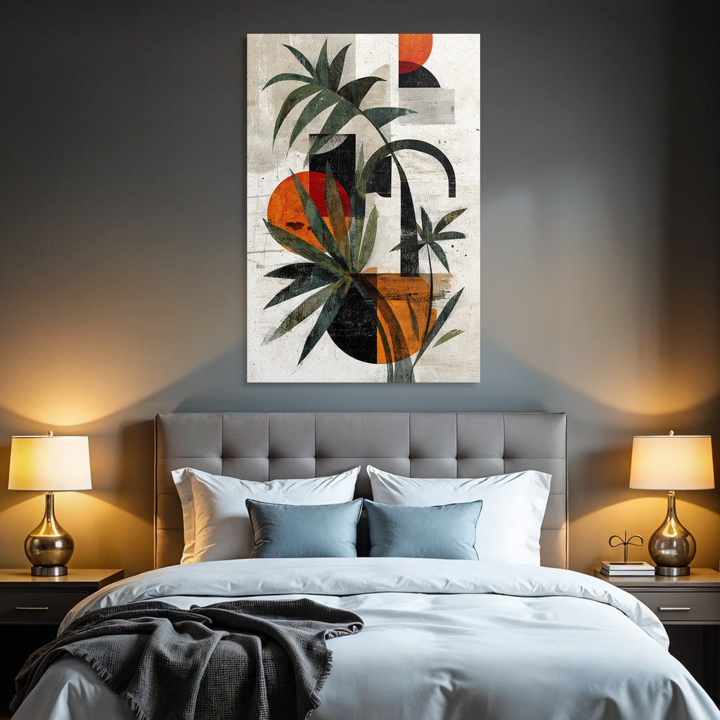 Abstrakte Kunst Mit Pflanzen Geometrischen Formen Und Floralen Elementen