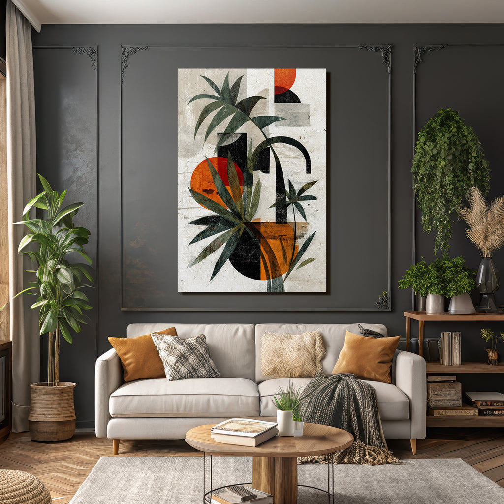 Abstrakte Kunst Mit Pflanzen Geometrischen Formen Und Floralen Elementen