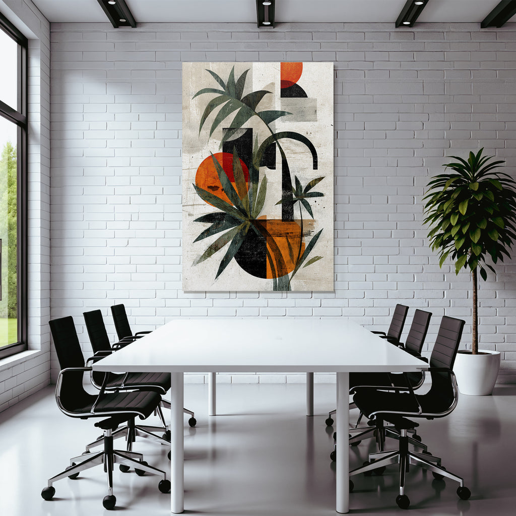 Abstrakte Kunst Mit Pflanzen Geometrischen Formen Und Floralen Elementen