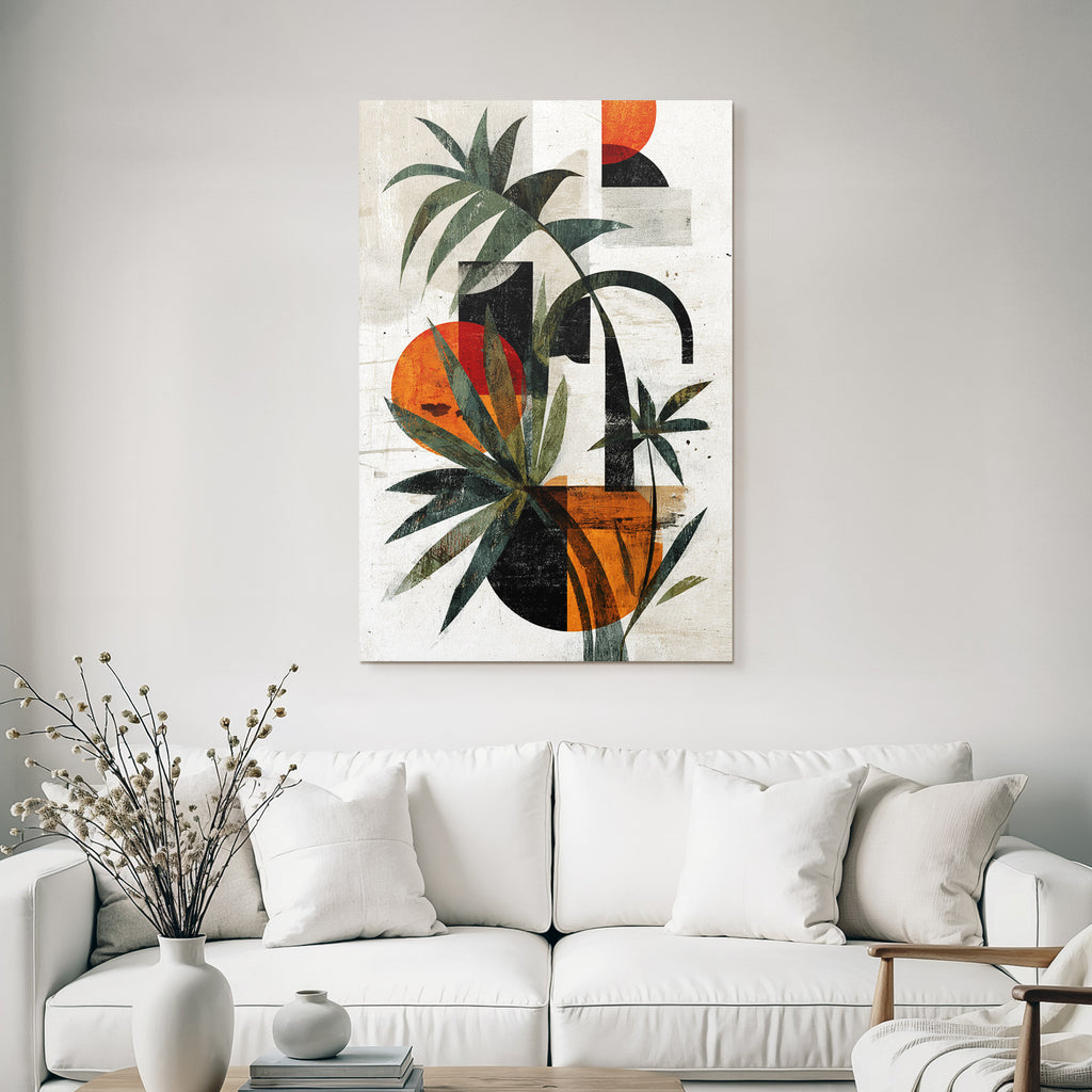 Abstrakte Kunst Mit Pflanzen Geometrischen Formen Und Floralen Elementen