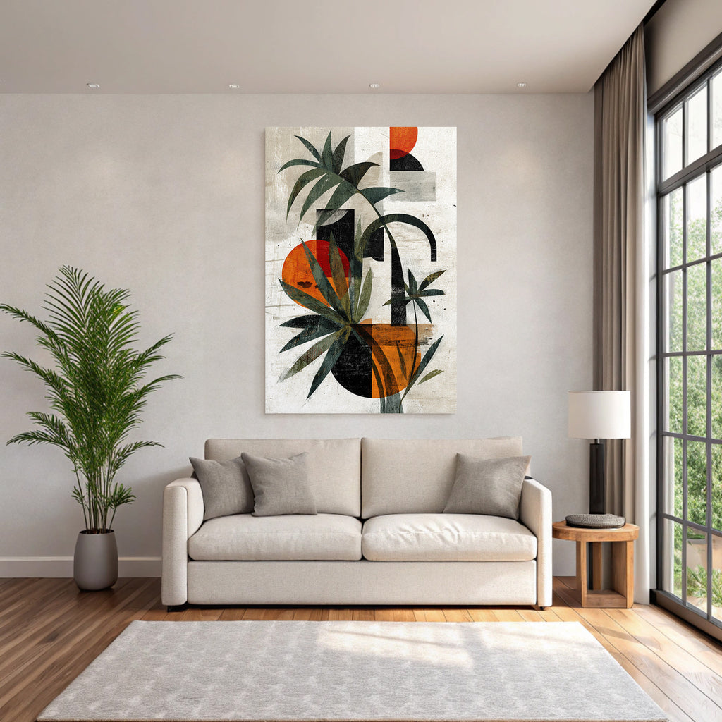 Abstrakte Kunst Mit Pflanzen Geometrischen Formen Und Floralen Elementen