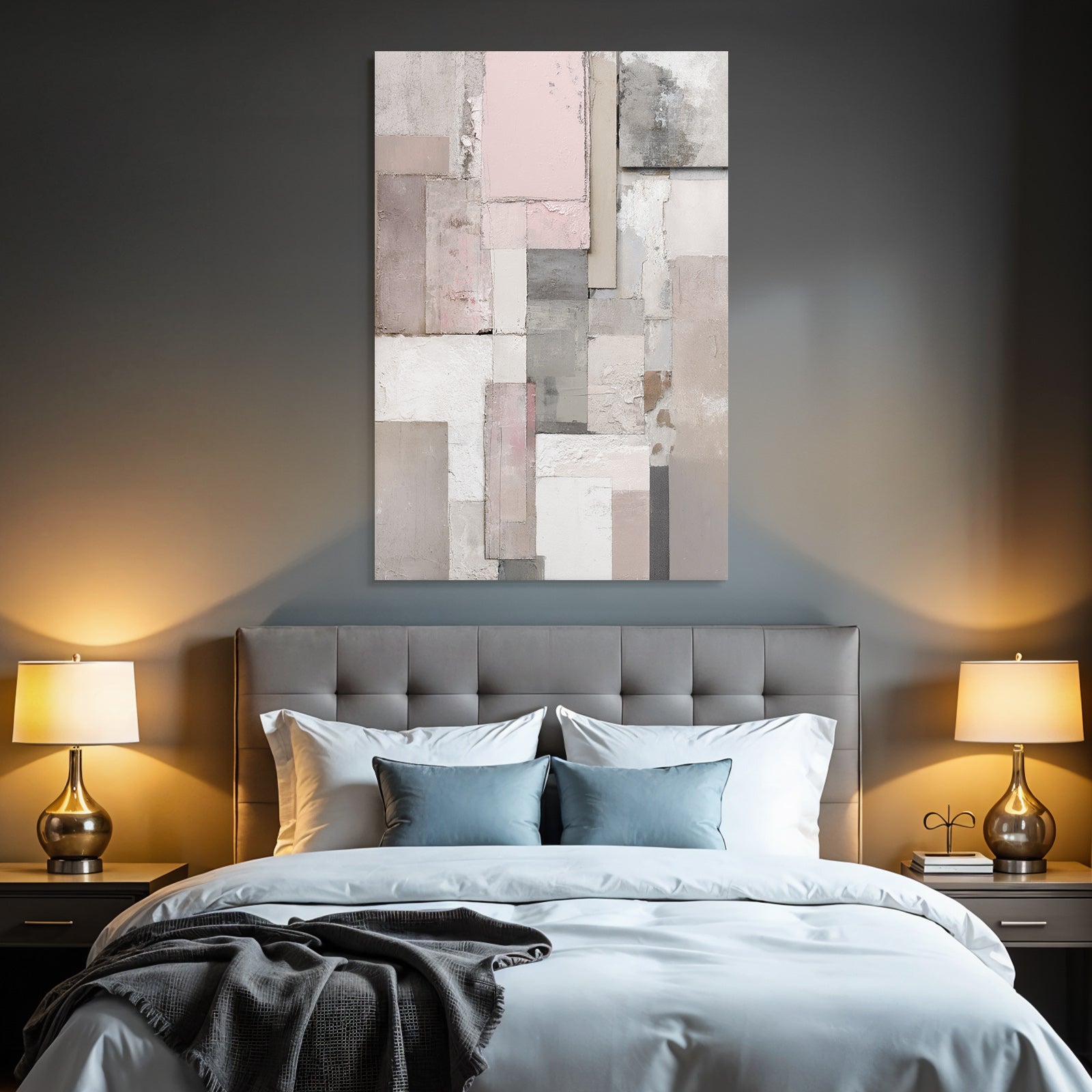 Abstrakte Zusammensetzung Texturierte Panels In Grau Rosa Und Weiss