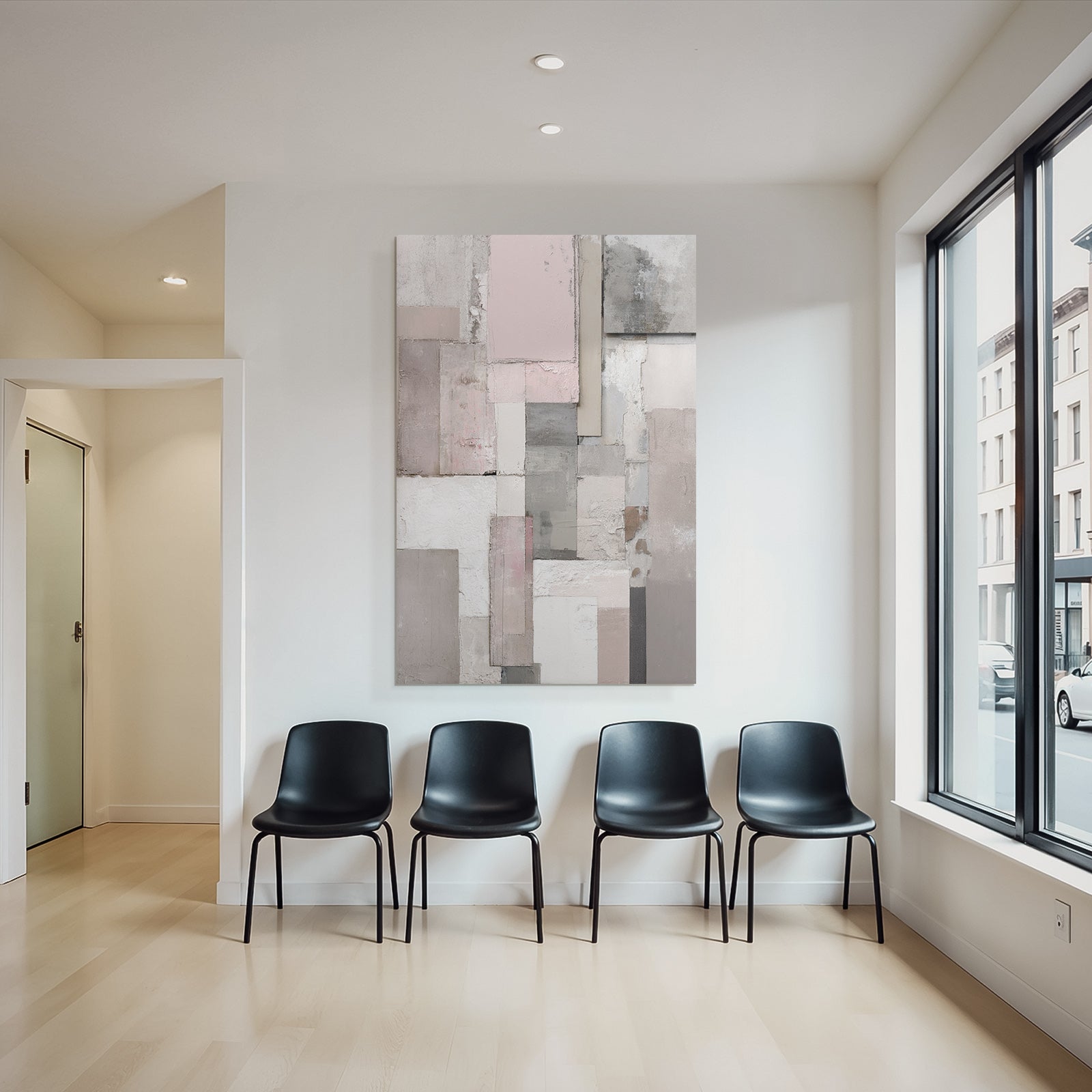 Abstrakte Zusammensetzung Texturierte Panels In Grau Rosa Und Weiss