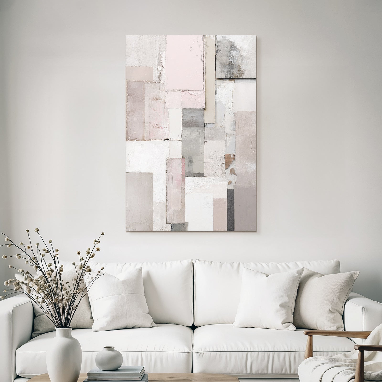 Abstrakte Zusammensetzung Texturierte Panels In Grau Rosa Und Weiss