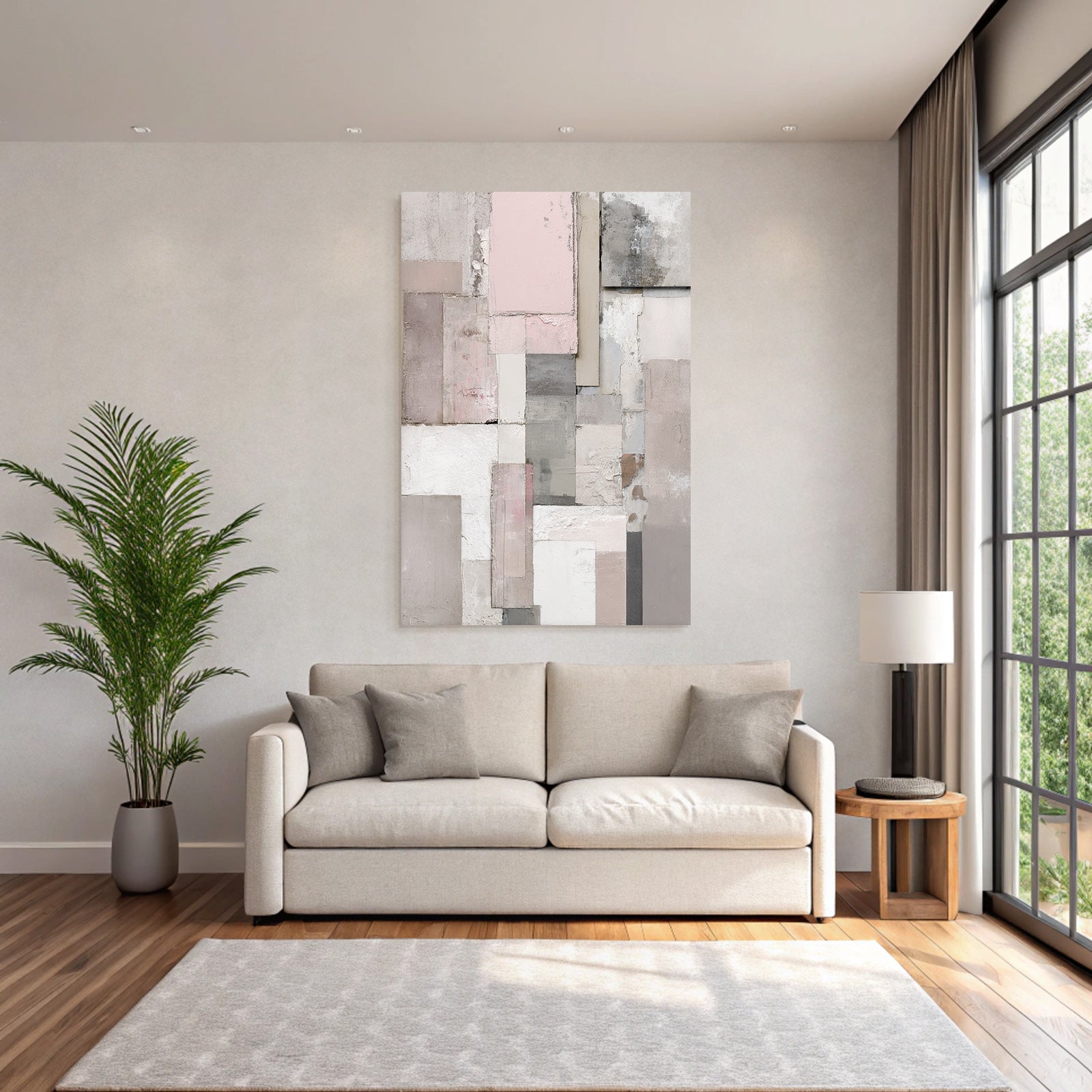 Abstrakte Zusammensetzung Texturierte Panels In Grau Rosa Und Weiss