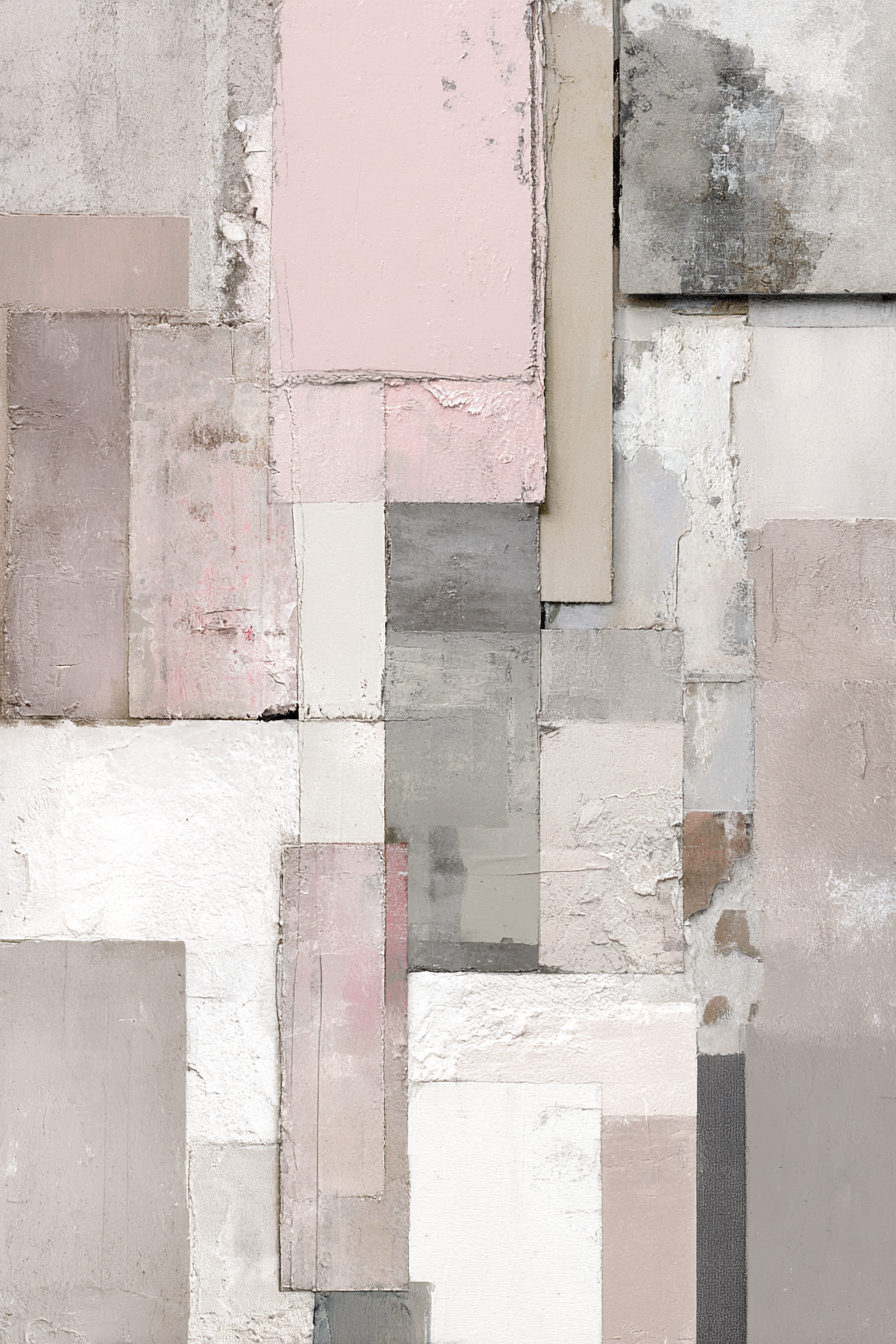 Abstrakte Zusammensetzung Texturierte Panels In Grau Rosa Und Weiss | Collagen | Kunstgattungen