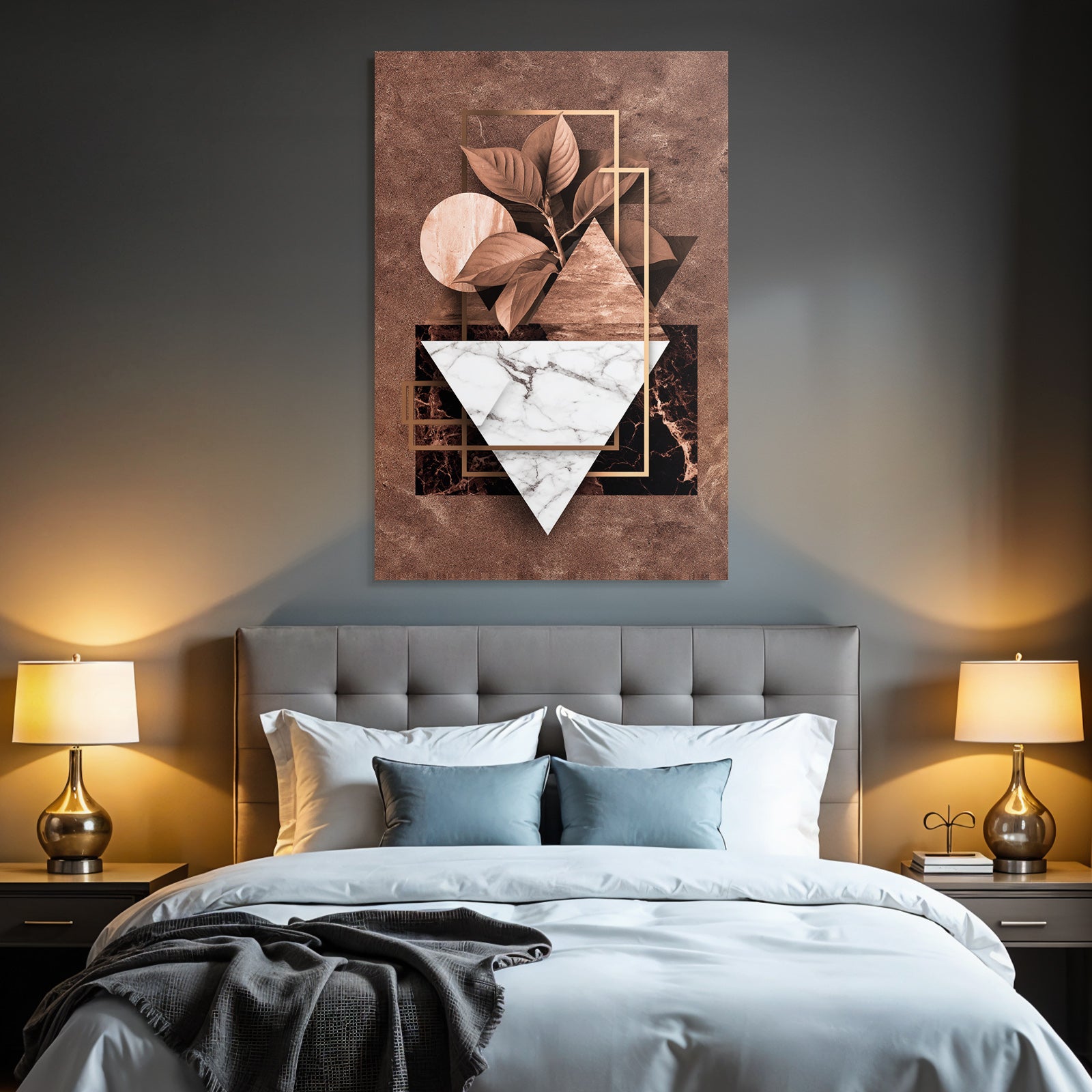 Abstraktes Design Geometrische Formen Mit Pflanzenblatt Erdton Marmor Metallic