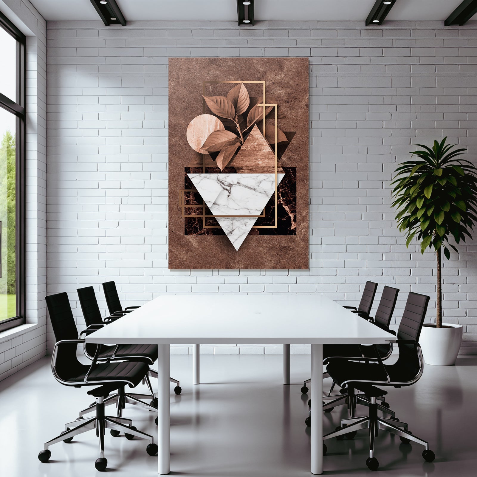 Abstraktes Design Geometrische Formen Mit Pflanzenblatt Erdton Marmor Metallic