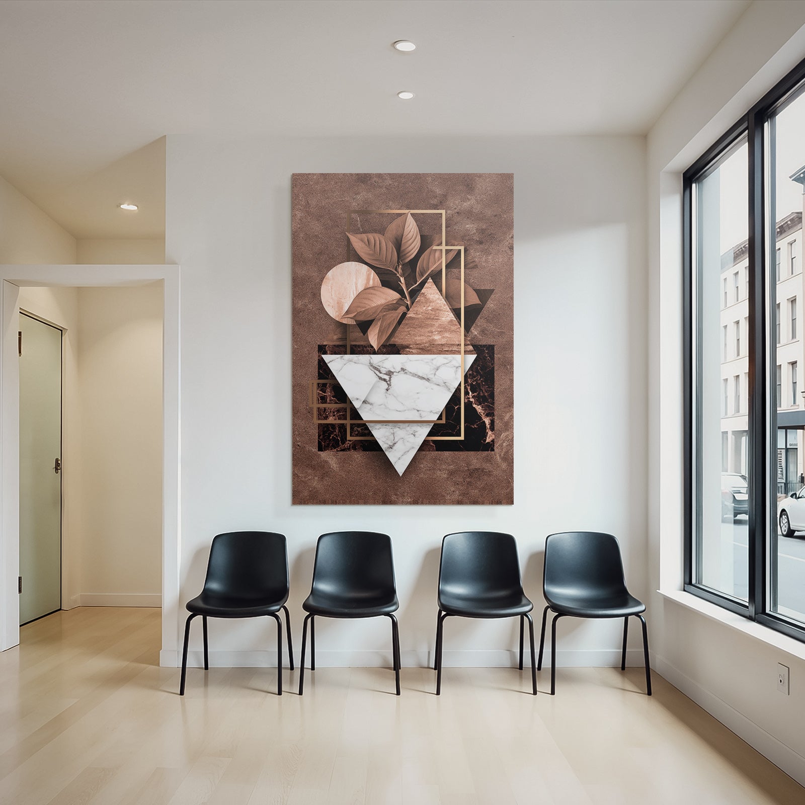 Abstraktes Design Geometrische Formen Mit Pflanzenblatt Erdton Marmor Metallic