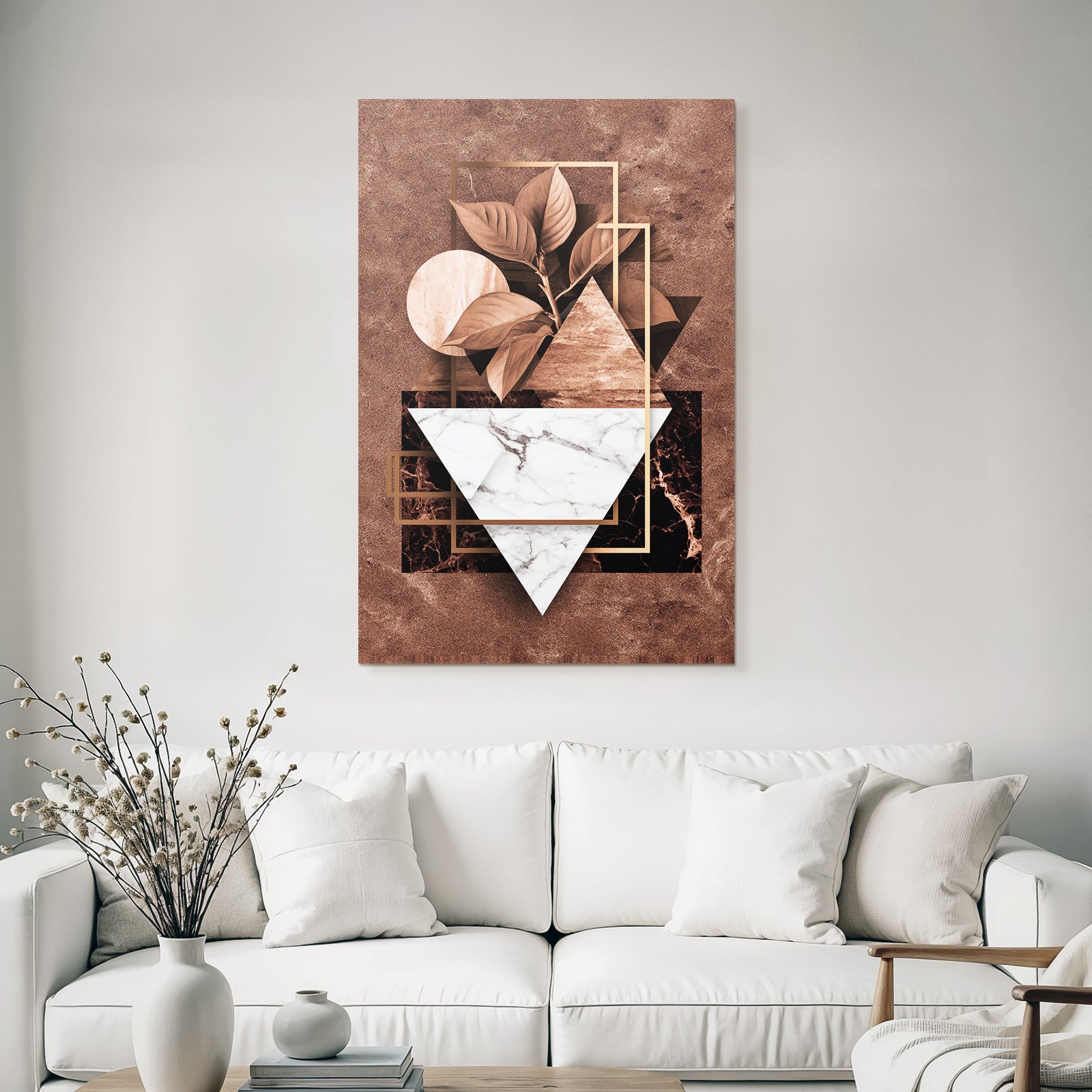 Abstraktes Design Geometrische Formen Mit Pflanzenblatt Erdton Marmor Metallic