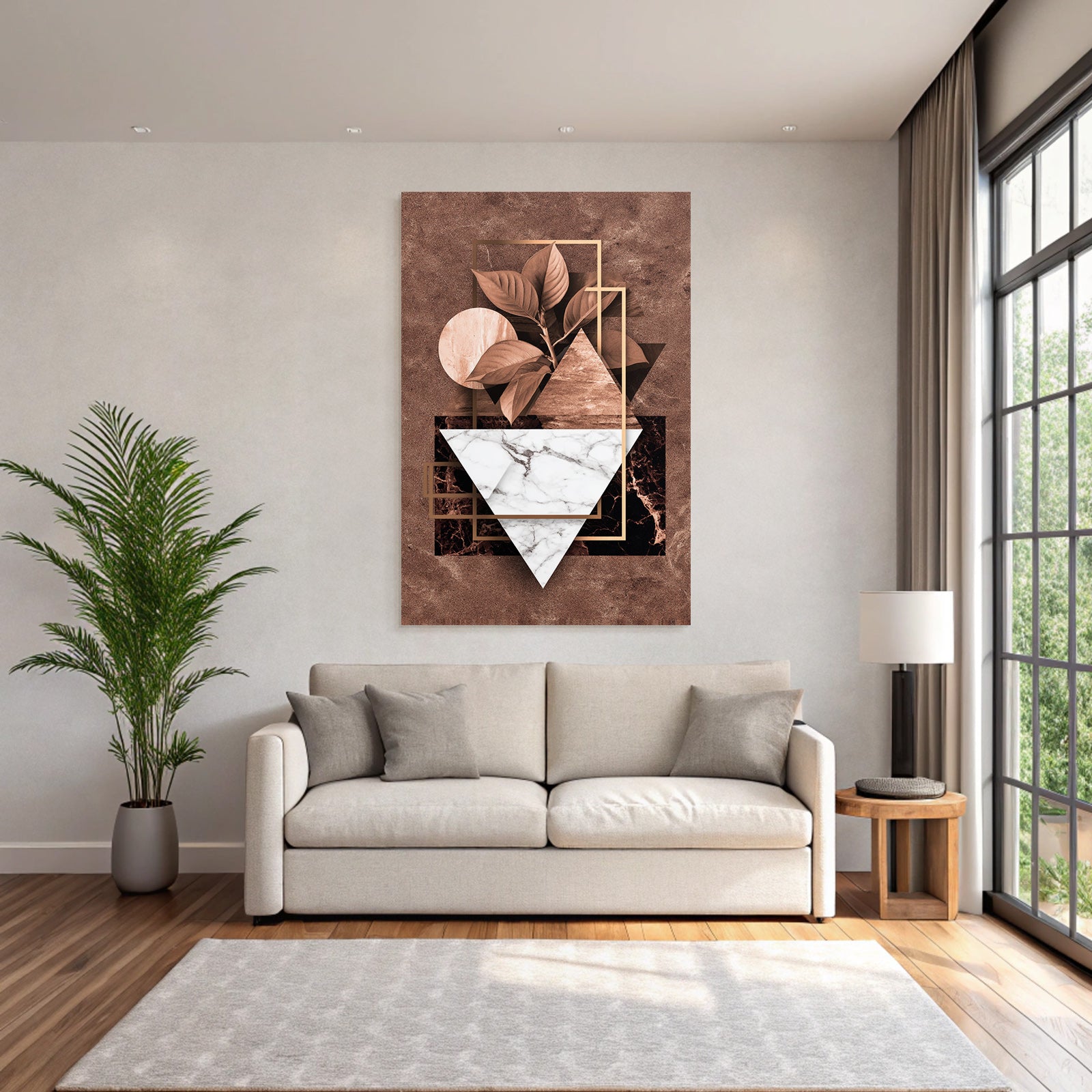 Abstraktes Design Geometrische Formen Mit Pflanzenblatt Erdton Marmor Metallic