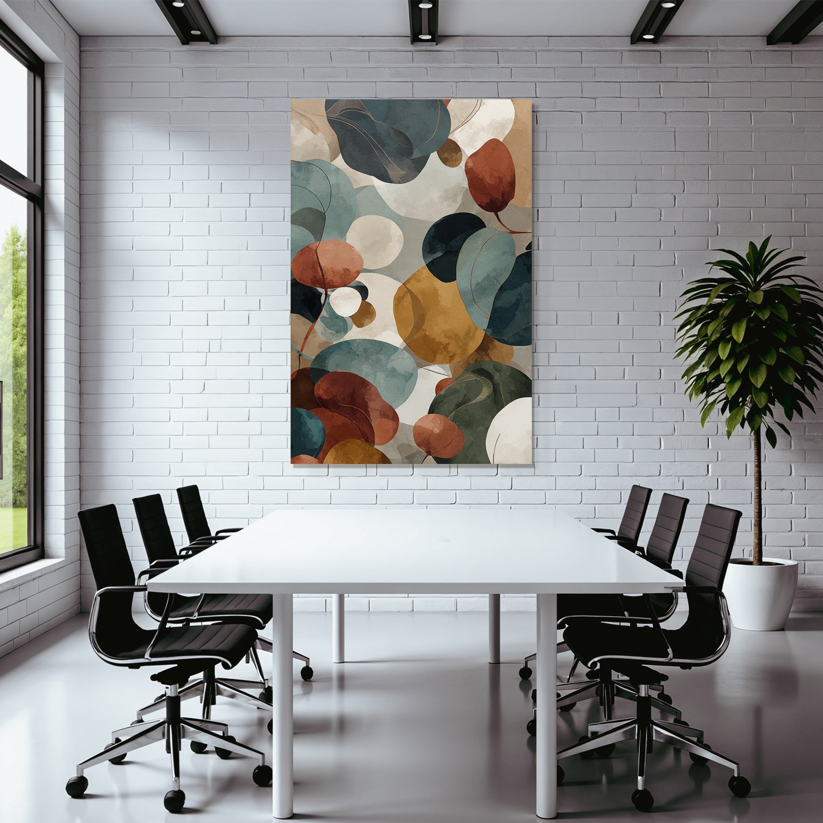 Abstraktes Design Mit Blaettern Und Kreisformen Earthetoene Und Harmonische Farben