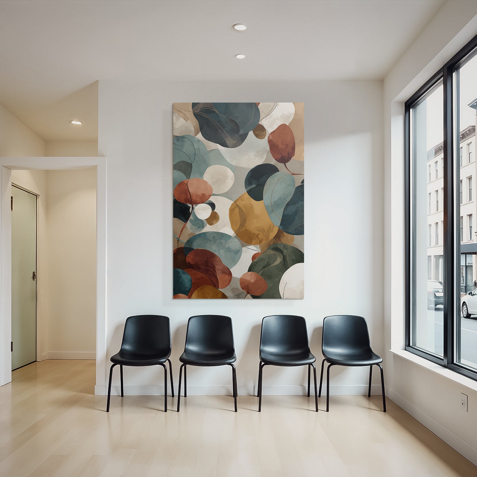 Abstraktes Design Mit Blaettern Und Kreisformen Earthetoene Und Harmonische Farben
