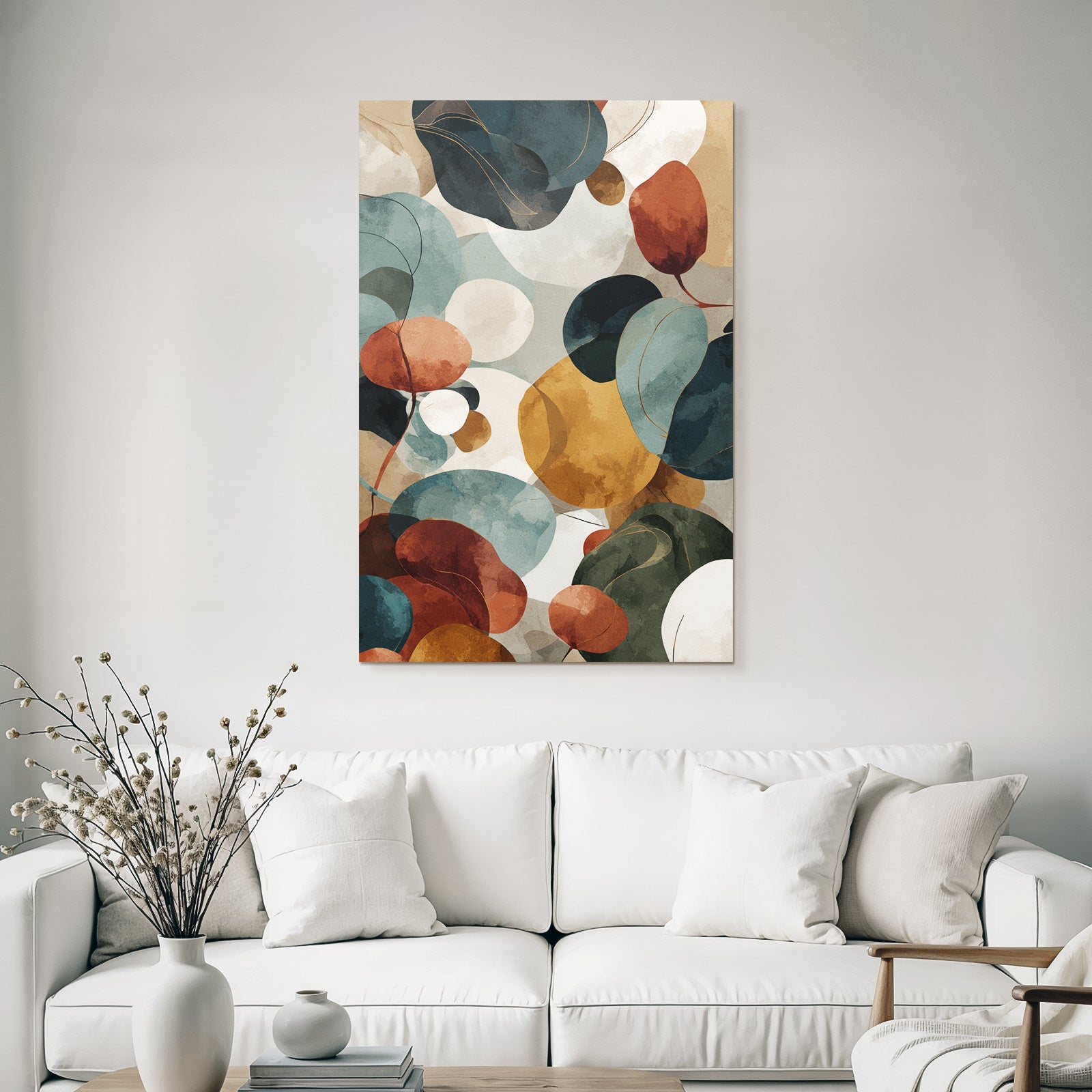 Abstraktes Design Mit Blaettern Und Kreisformen Earthetoene Und Harmonische Farben