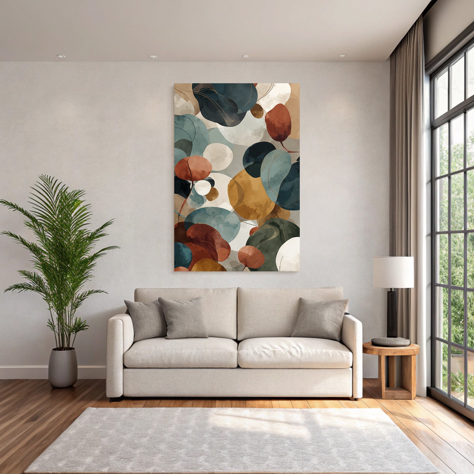 Abstraktes Design Mit Blaettern Und Kreisformen Earthetoene Und Harmonische Farben