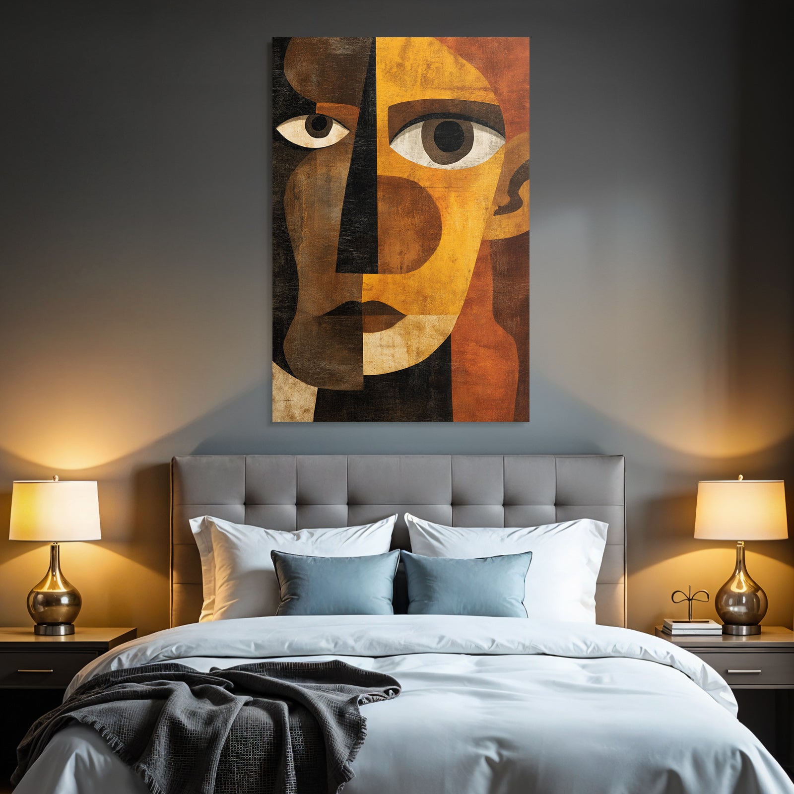 Abstraktes Portrait Geometrische Formen Farbkontraste Cubistischer Stil
