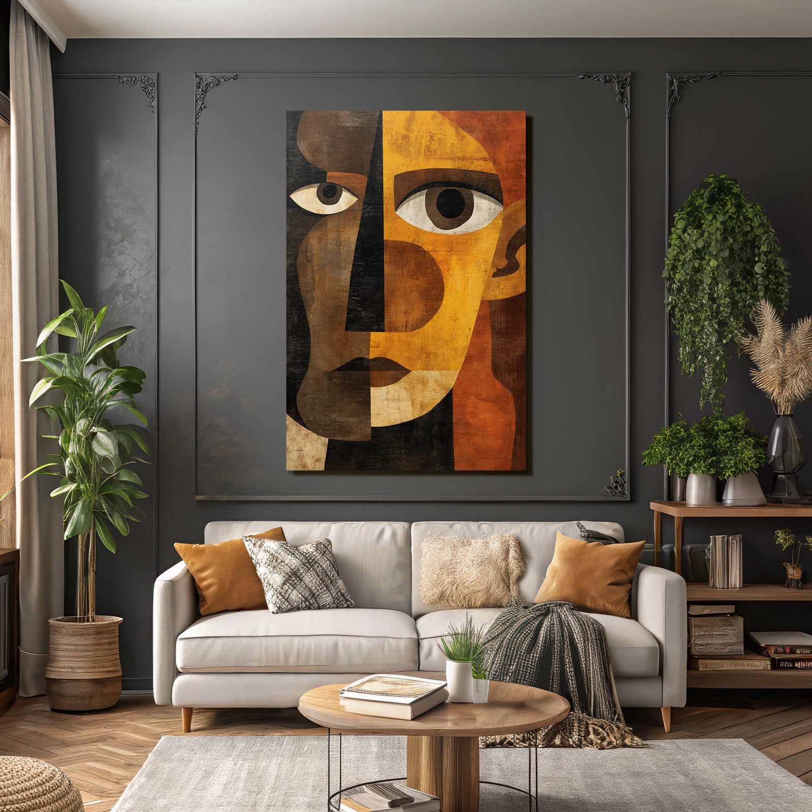 Abstraktes Portrait Geometrische Formen Farbkontraste Cubistischer Stil