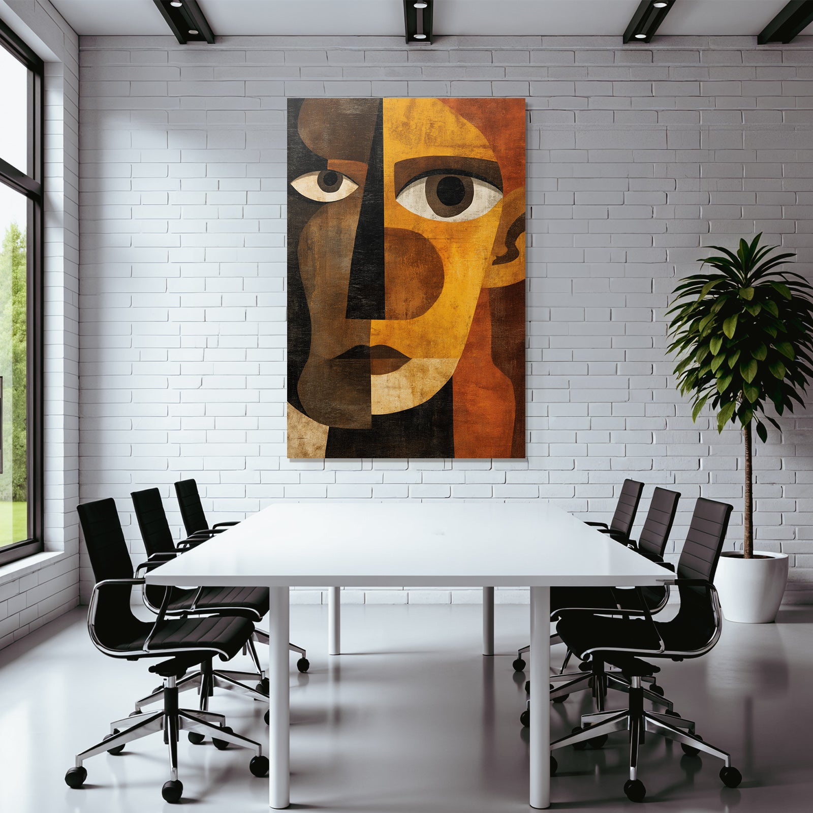 Abstraktes Portrait Geometrische Formen Farbkontraste Cubistischer Stil