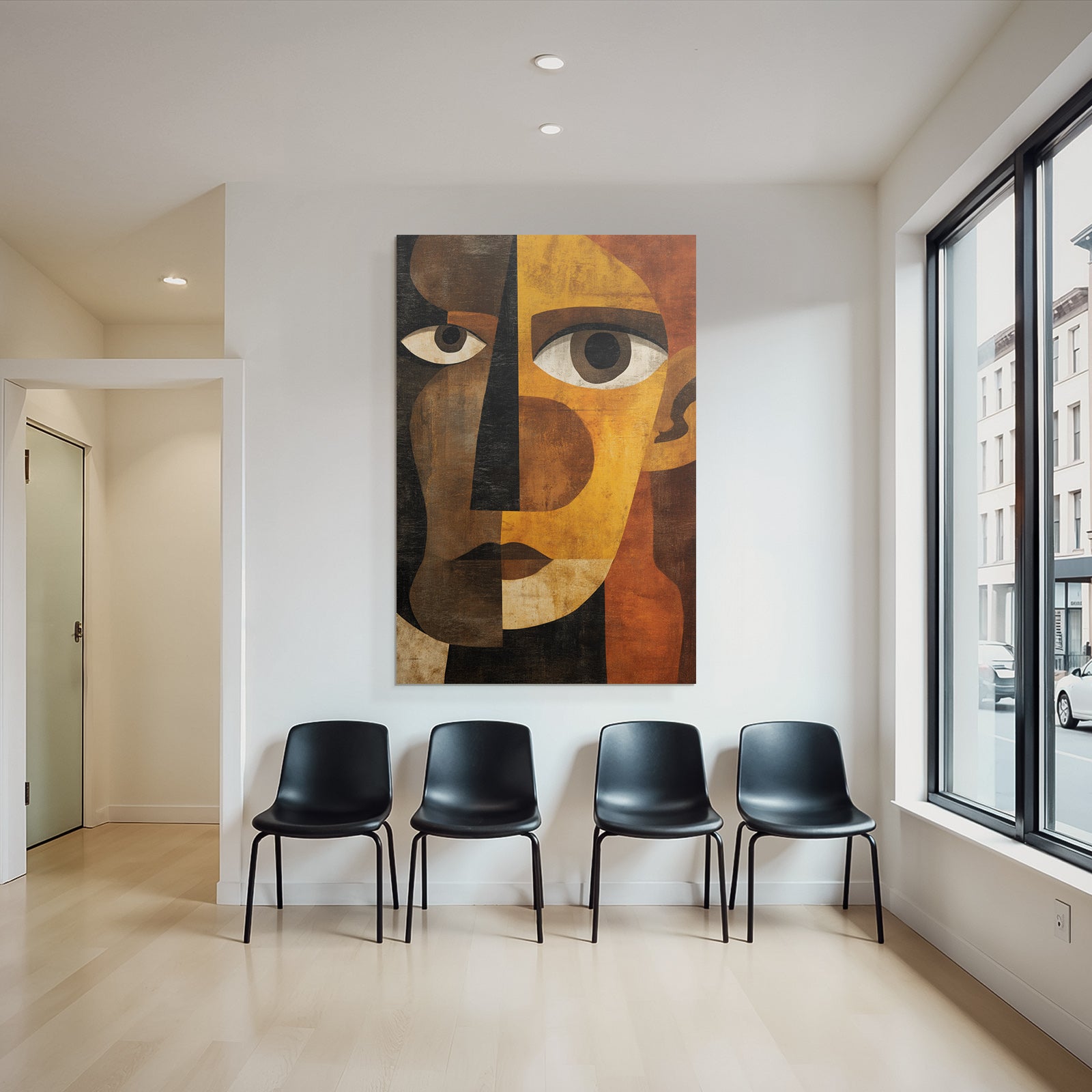 Abstraktes Portrait Geometrische Formen Farbkontraste Cubistischer Stil