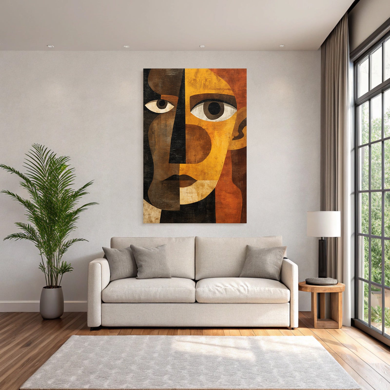 Abstraktes Portrait Geometrische Formen Farbkontraste Cubistischer Stil