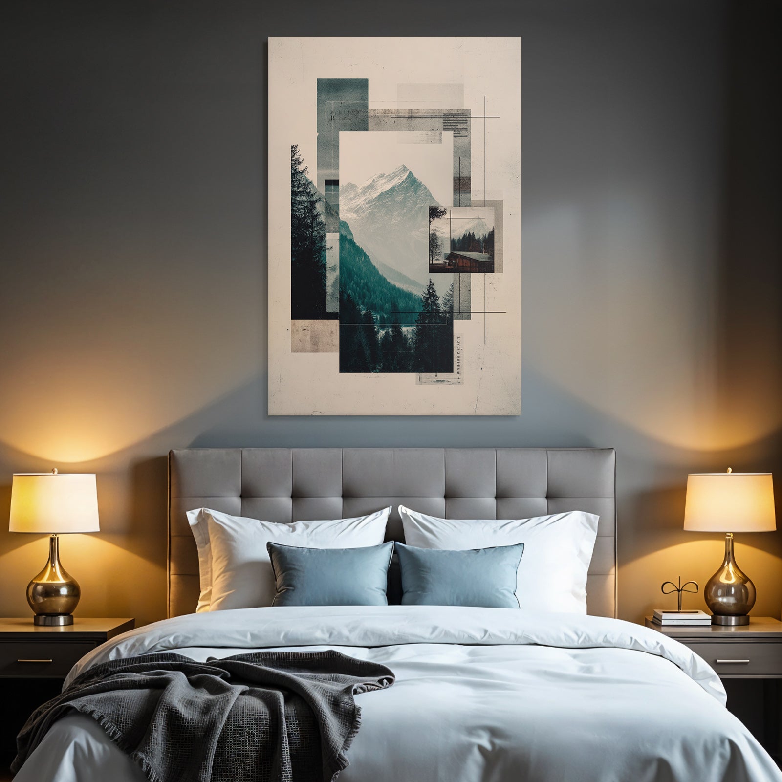 Berglandschaft Collage Mit Geometrischen Shape Und Texturen Vintage Stil