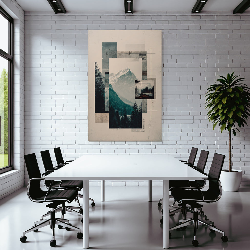 Berglandschaft Collage Mit Geometrischen Shape Und Texturen Vintage Stil