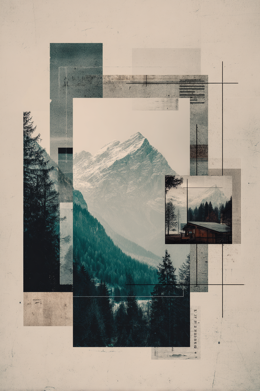 Berglandschaft Collage Mit Geometrischen Shape Und Texturen Vintage Stil | Collagen | Kunstgattungen