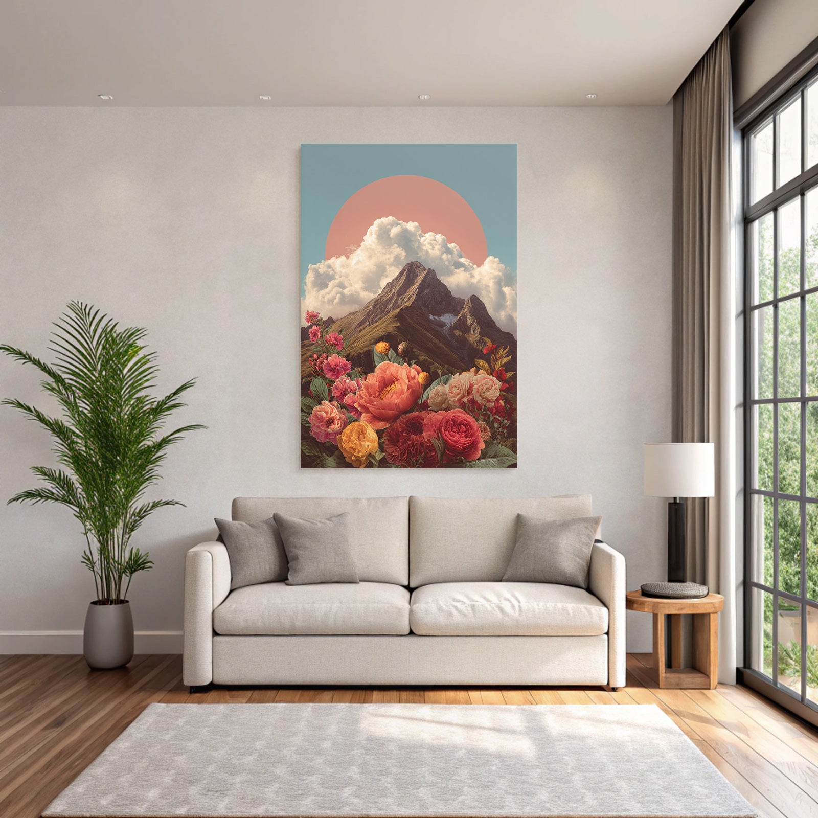 Berglandschaft Mit Blumen Und Sonne