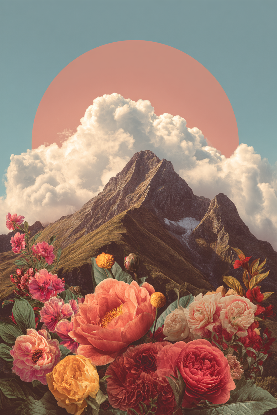 Berglandschaft Mit Blumen Und Sonne | Collagen | Kunstgattungen