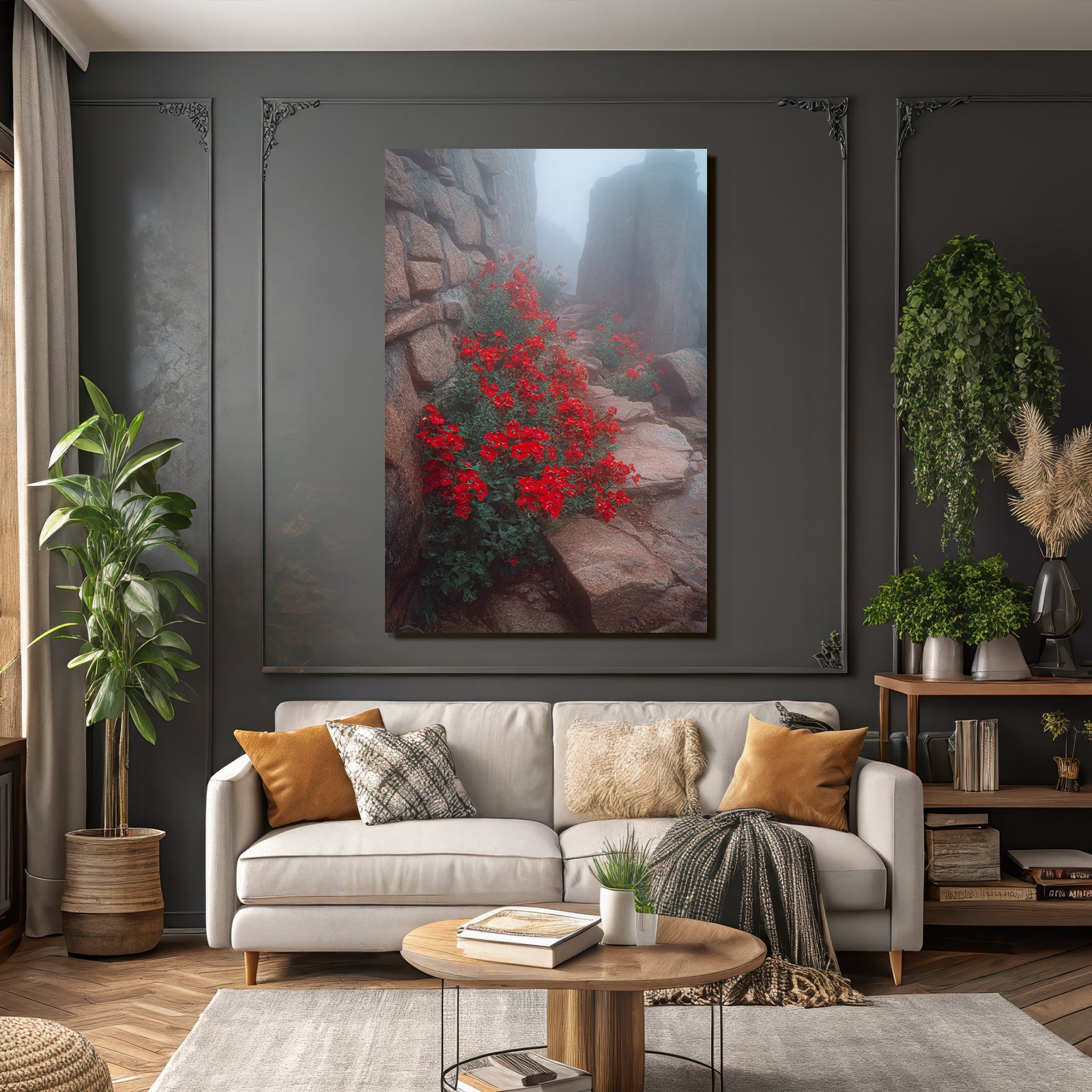Blumen Im Nebel Weg Zwischen Felsen