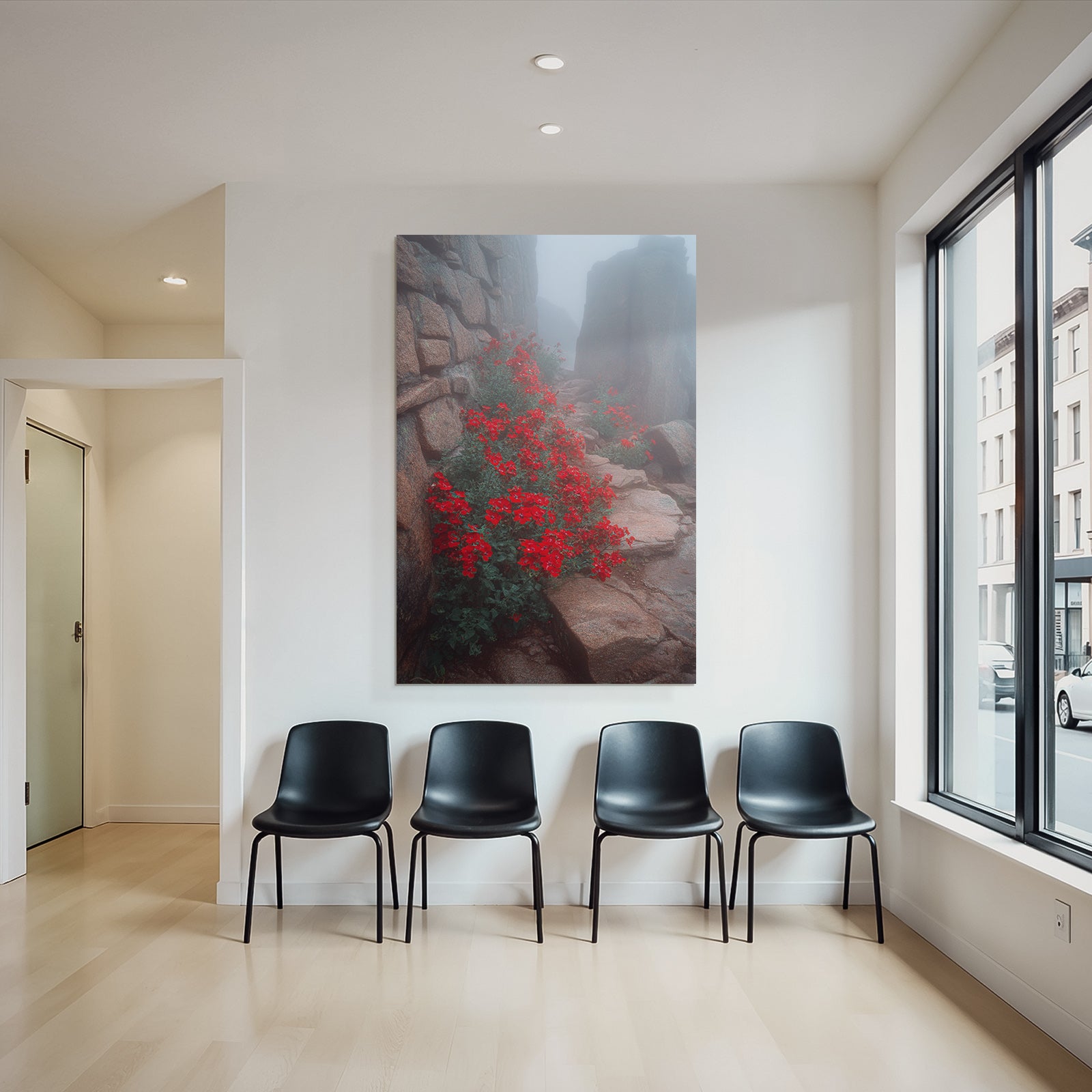 Blumen Im Nebel Weg Zwischen Felsen