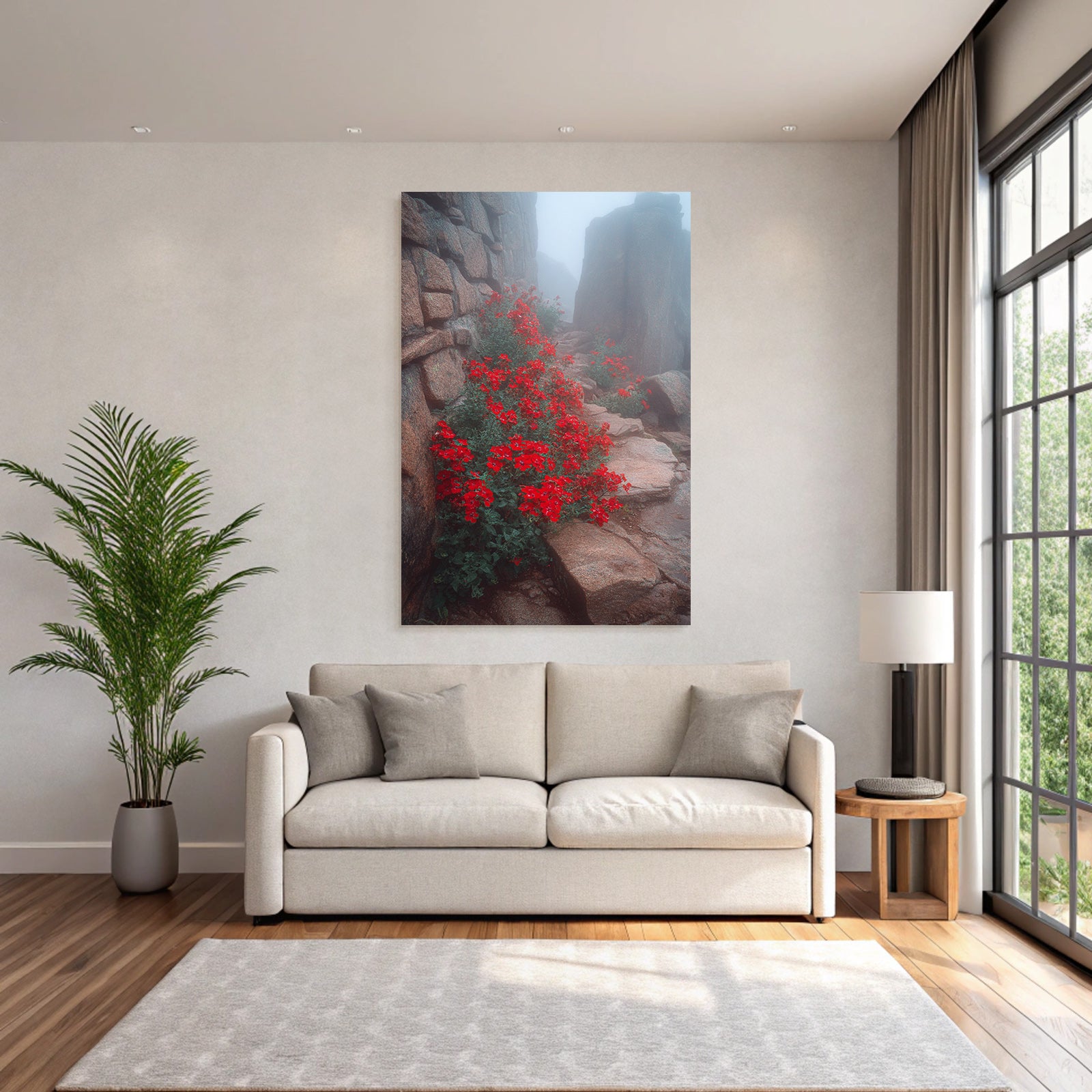 Blumen Im Nebel Weg Zwischen Felsen