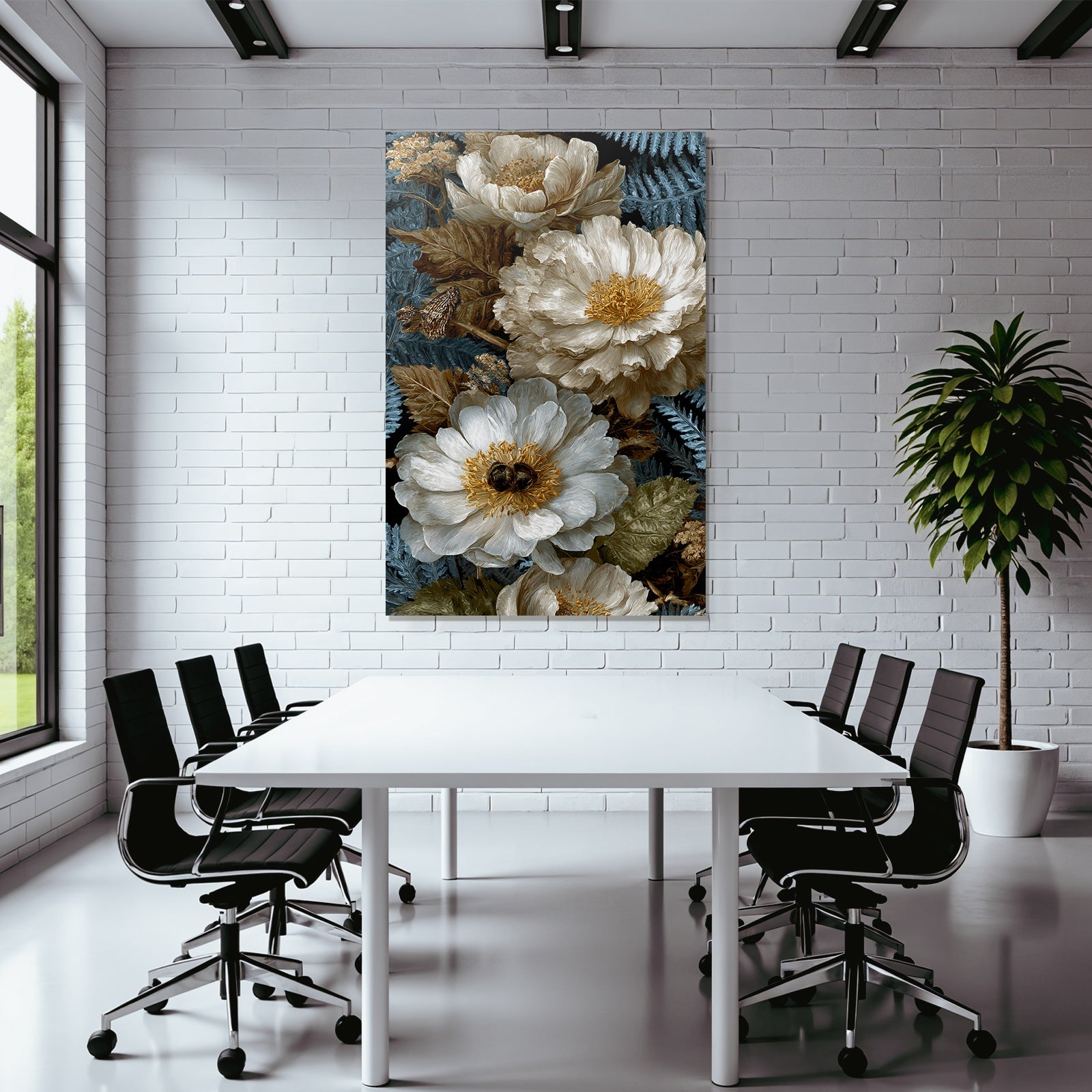 Blumen Peonies Mit Blattern Und Fernen Vintage Stil