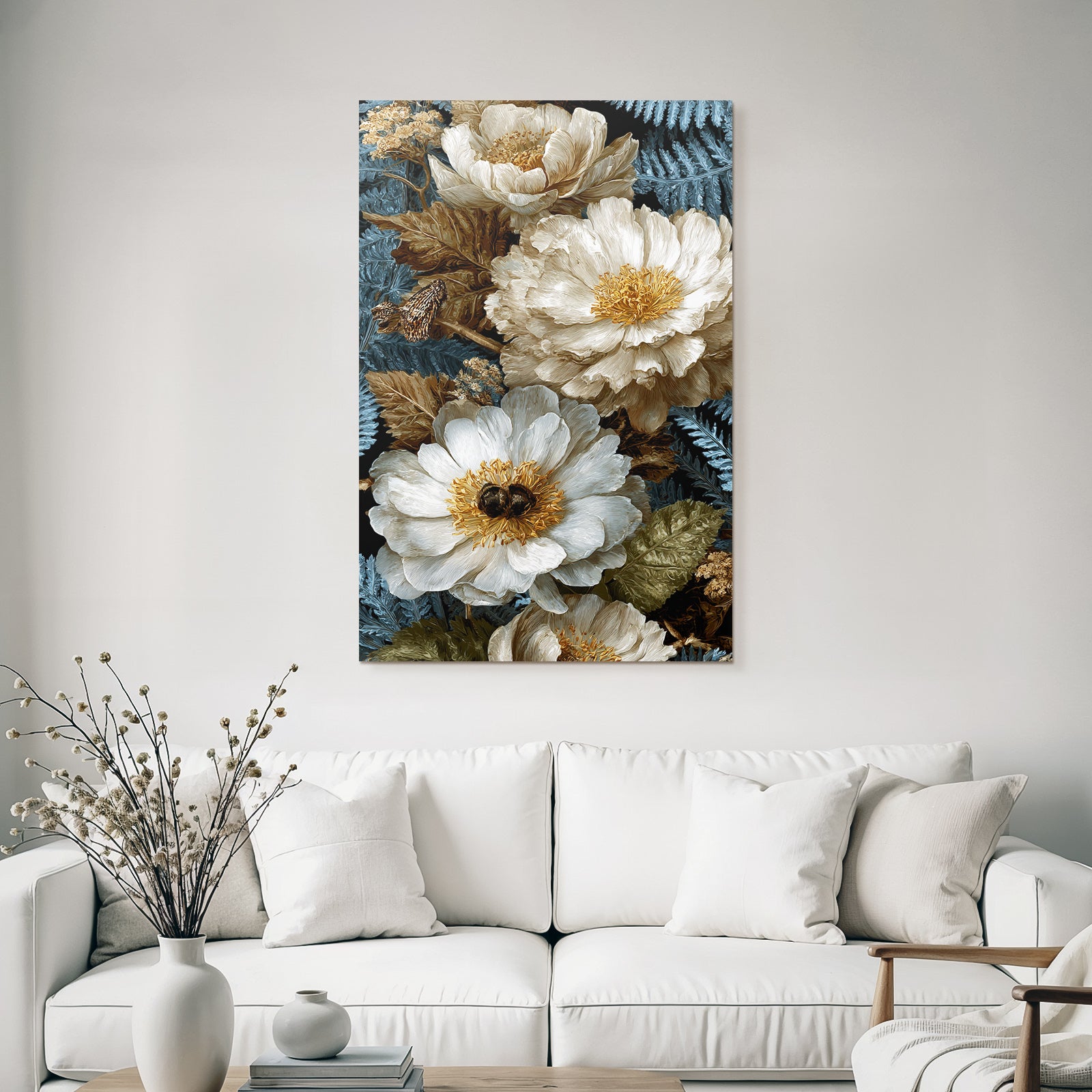 Blumen Peonies Mit Blattern Und Fernen Vintage Stil