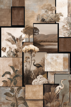 Blumen Pflanzen Und Voegel Kollage Mit Erdtoenen Vintage Design | Collagen | Kunstgattungen