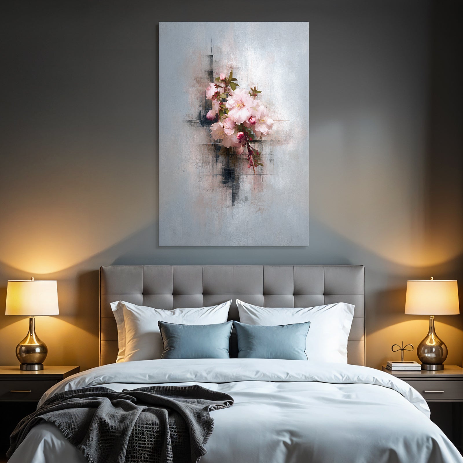 Blumenbouquet Modernes Kunstwerk Mit Blauen Hintergrund