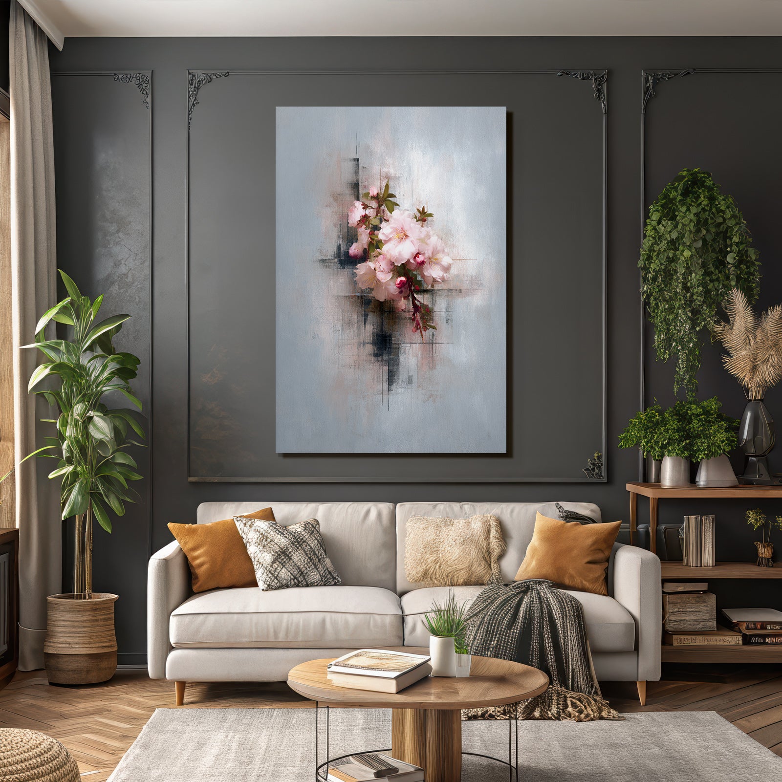 Blumenbouquet Modernes Kunstwerk Mit Blauen Hintergrund
