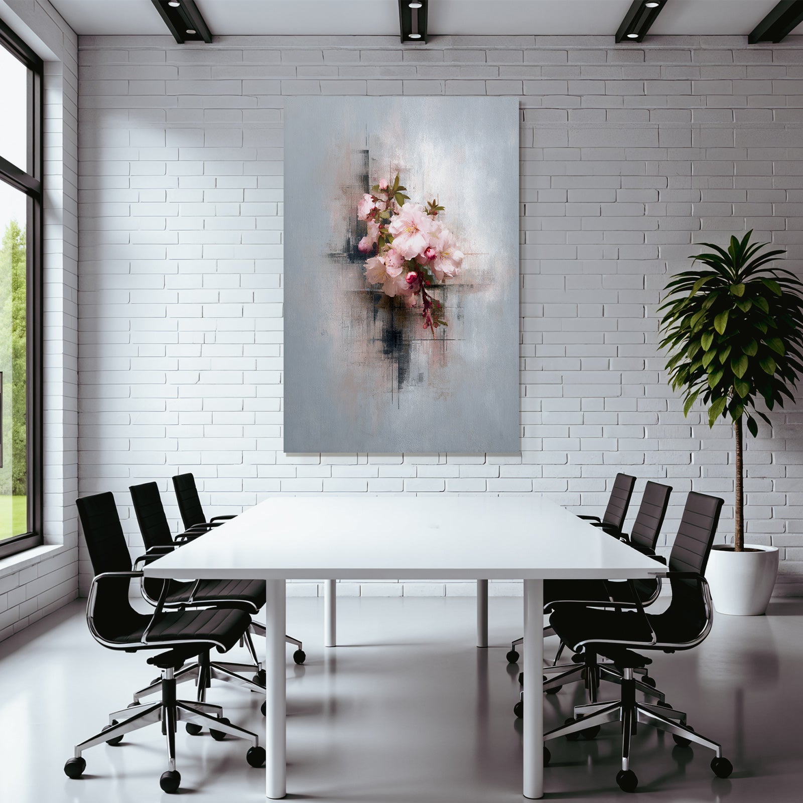 Blumenbouquet Modernes Kunstwerk Mit Blauen Hintergrund