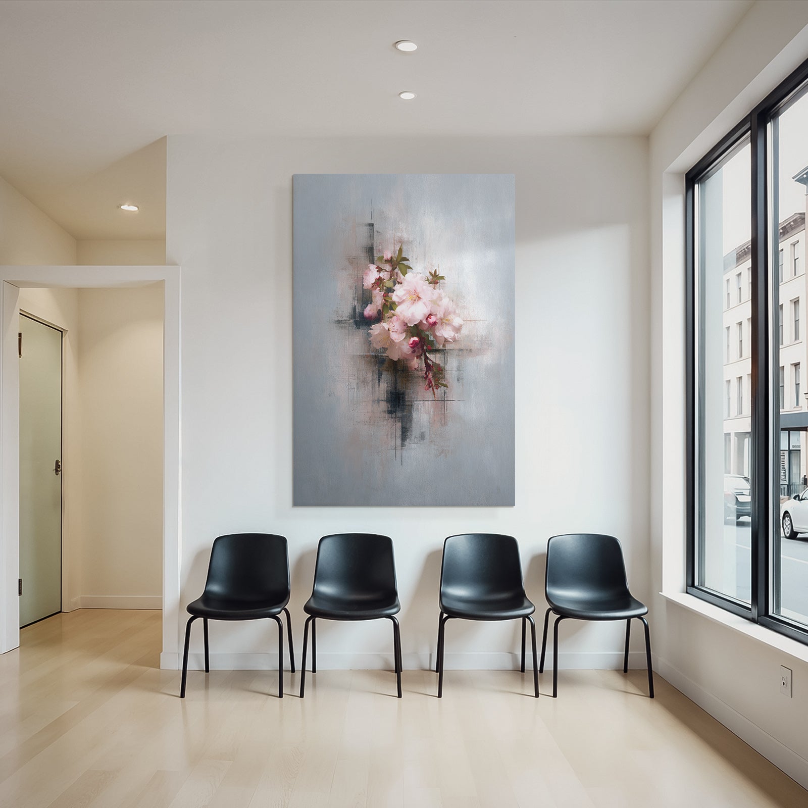 Blumenbouquet Modernes Kunstwerk Mit Blauen Hintergrund