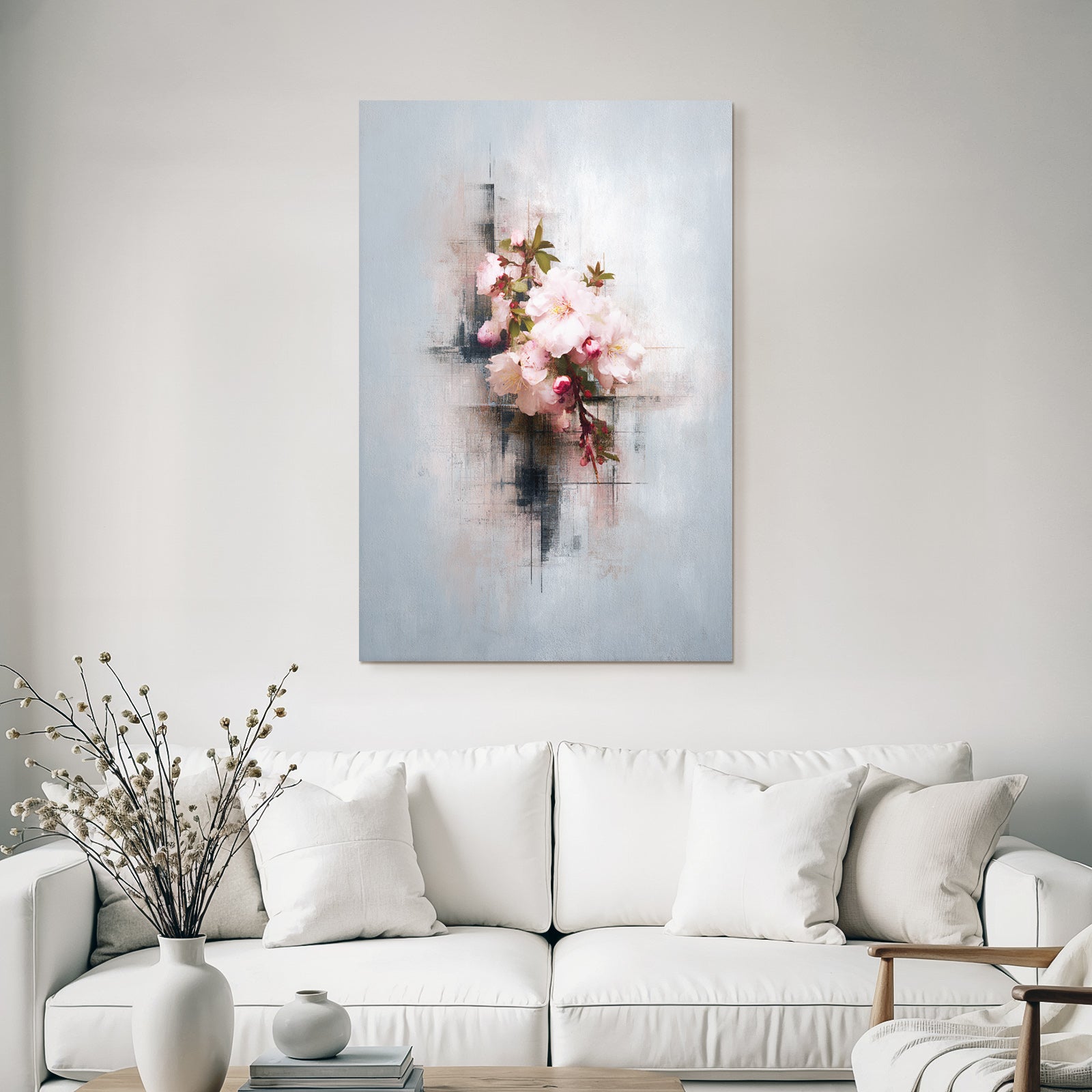 Blumenbouquet Modernes Kunstwerk Mit Blauen Hintergrund