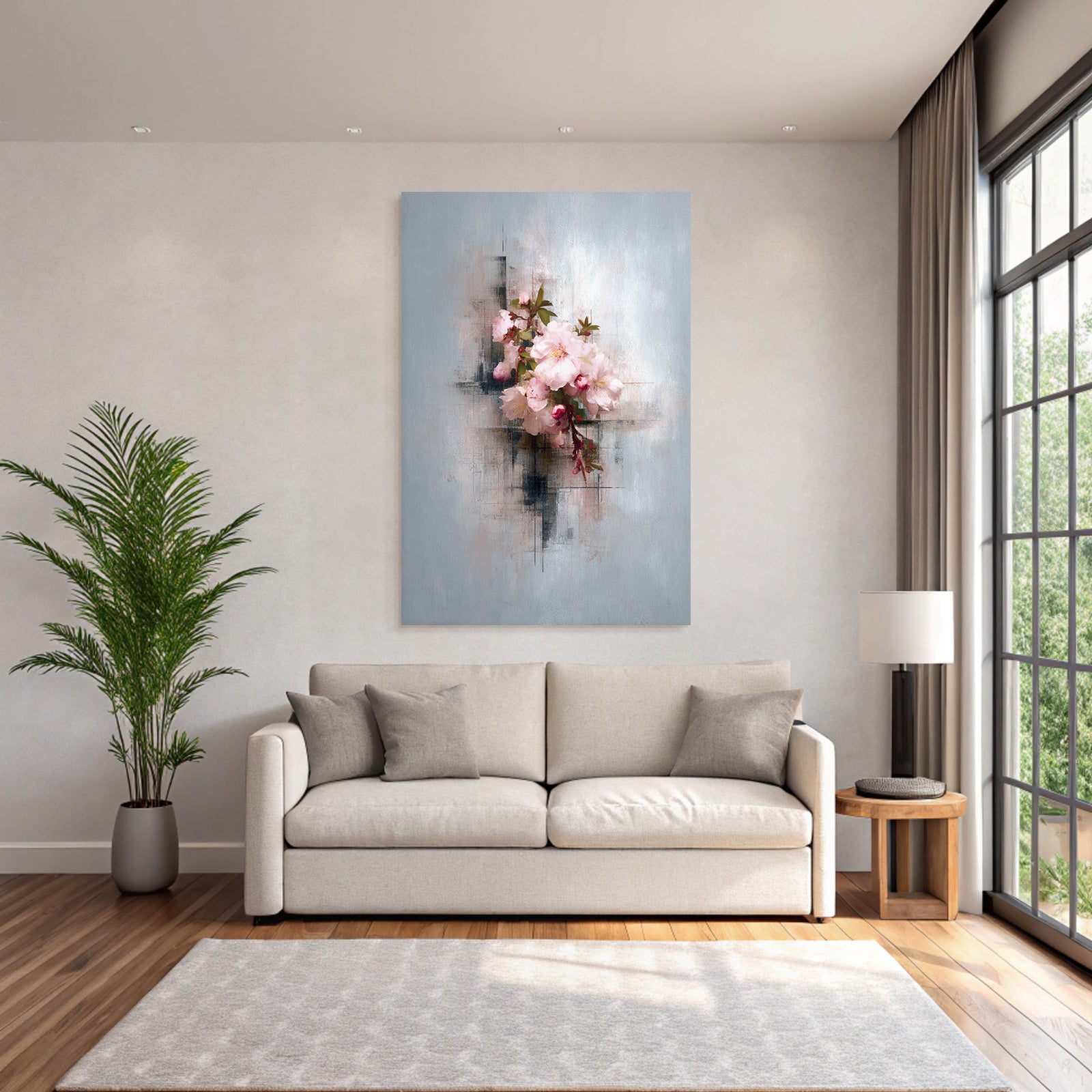 Blumenbouquet Modernes Kunstwerk Mit Blauen Hintergrund