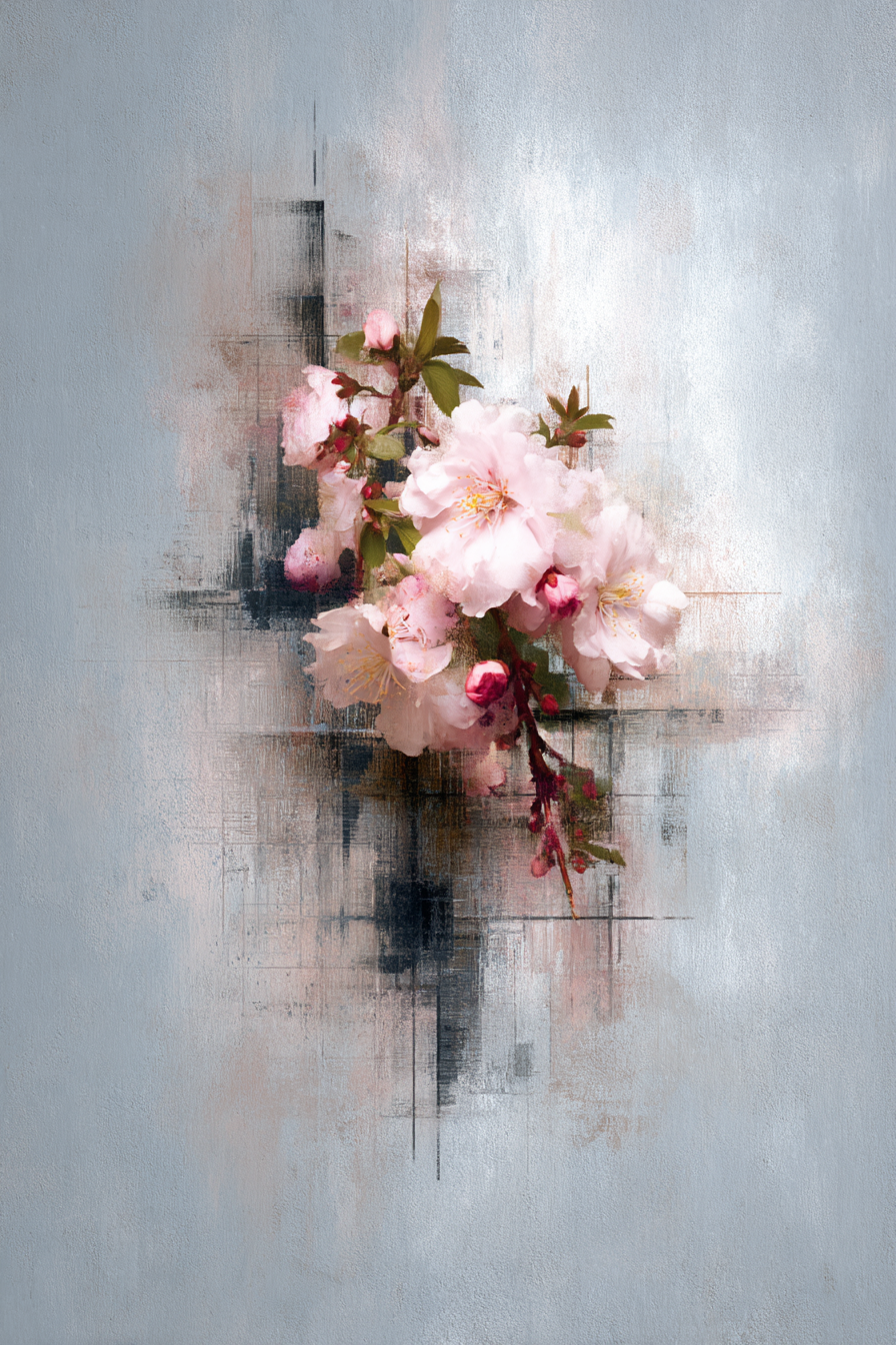 Blumenbouquet Modernes Kunstwerk Mit Blauen Hintergrund | Collagen | Kunstgattungen