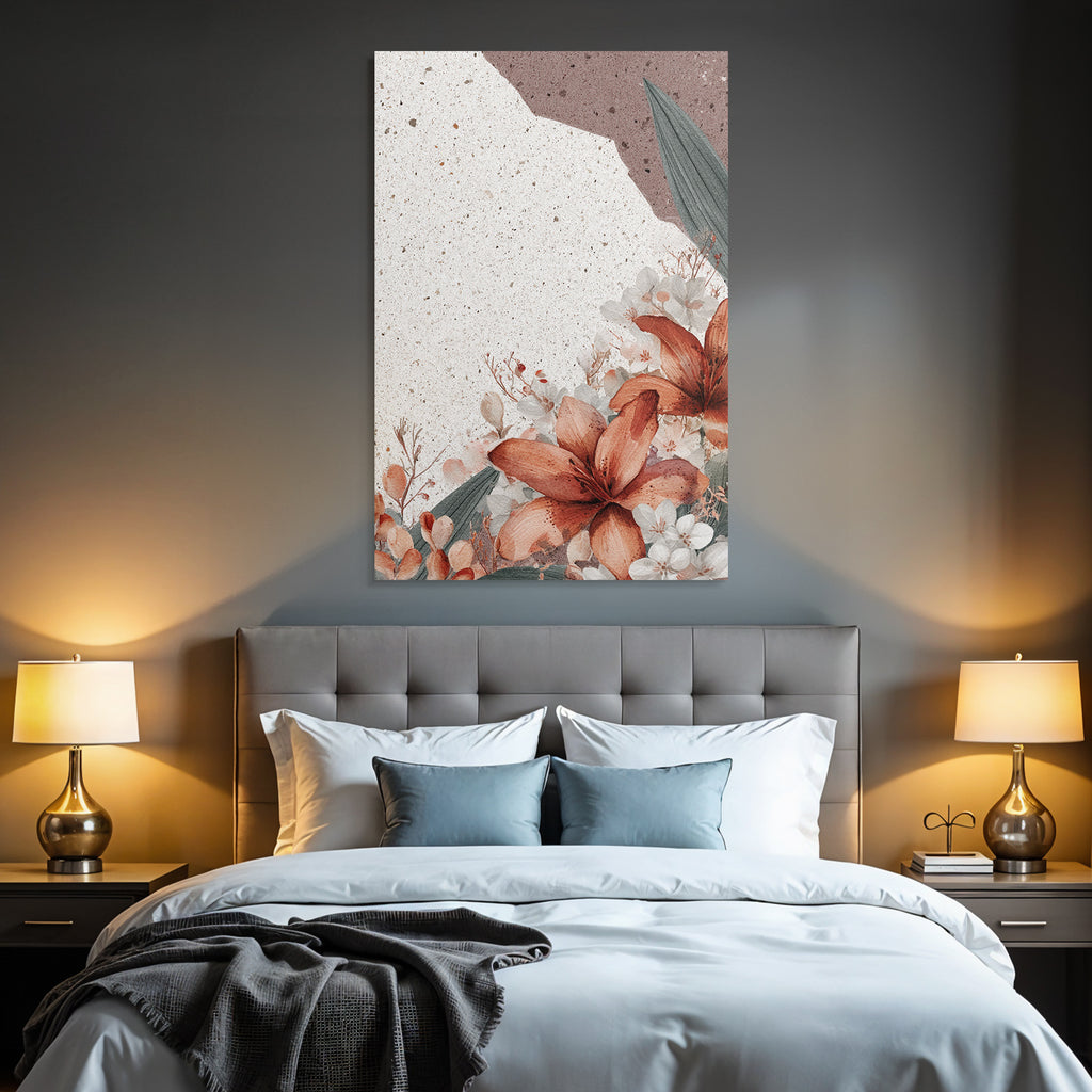 Blumendesign Orange Und Weiss Mit Braunem Hintergrund