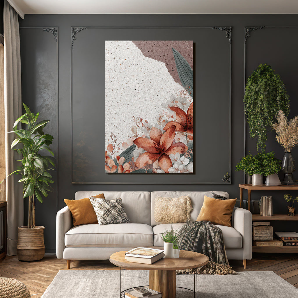 Blumendesign Orange Und Weiss Mit Braunem Hintergrund