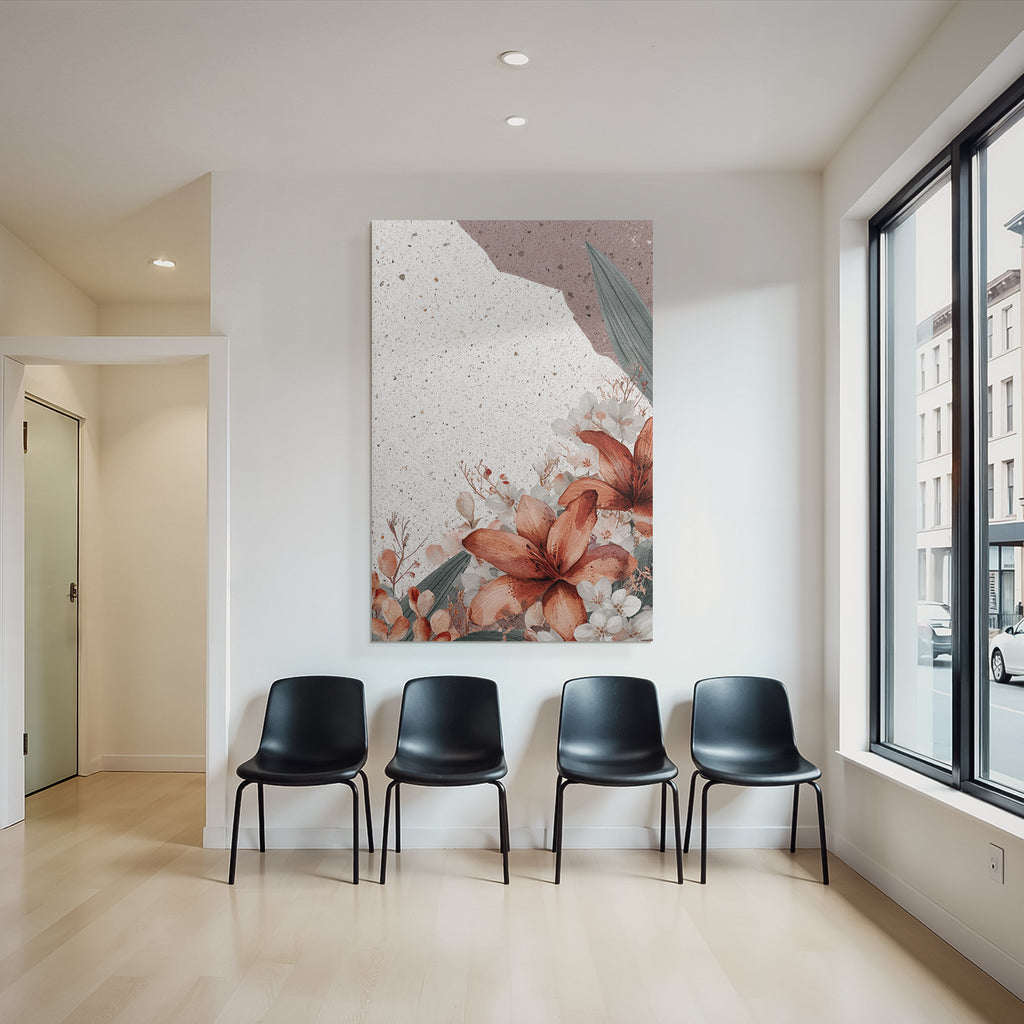 Blumendesign Orange Und Weiss Mit Braunem Hintergrund