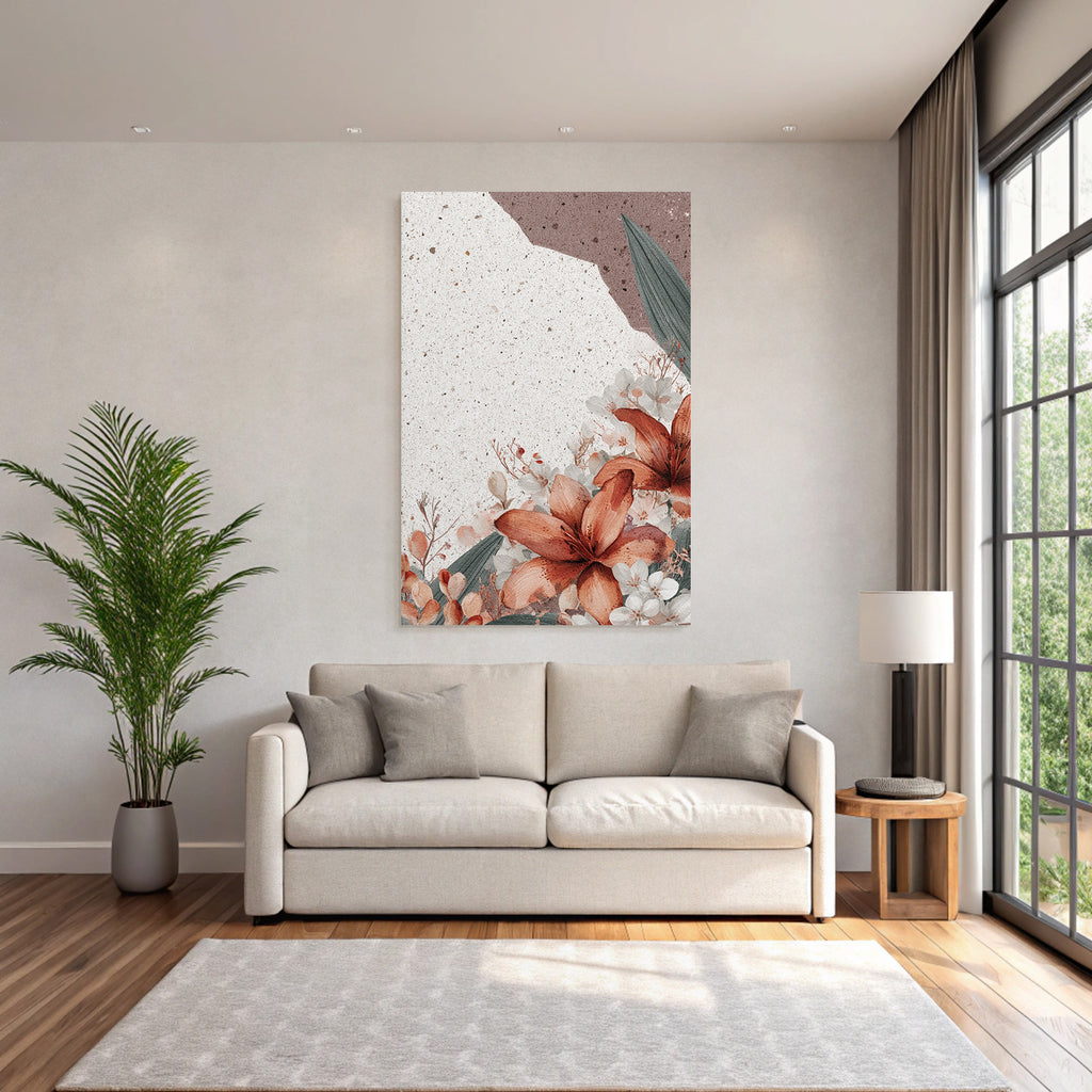 Blumendesign Orange Und Weiss Mit Braunem Hintergrund