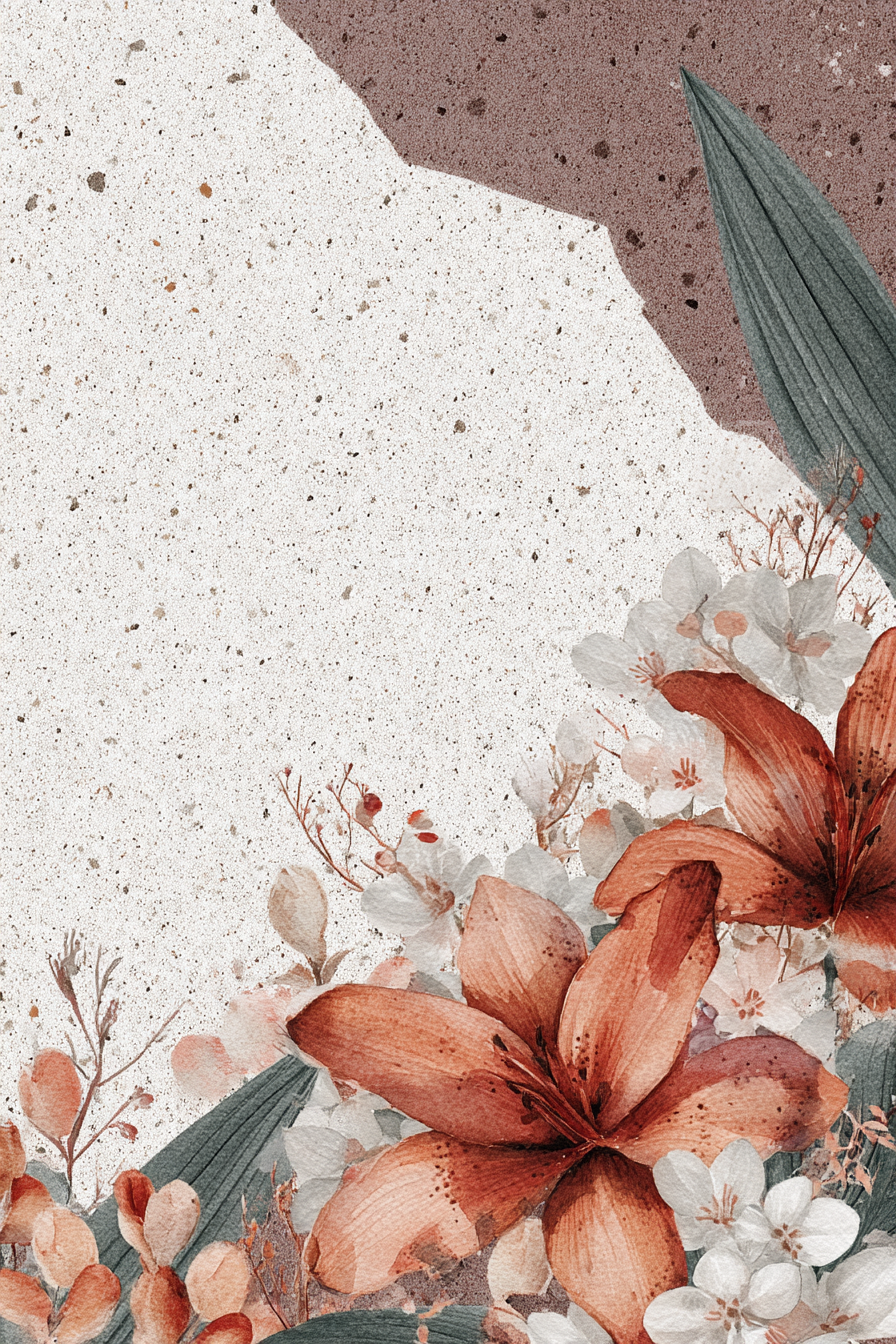 Blumendesign Orange Und Weiss Mit Braunem Hintergrund | Collagen | Kunstgattungen