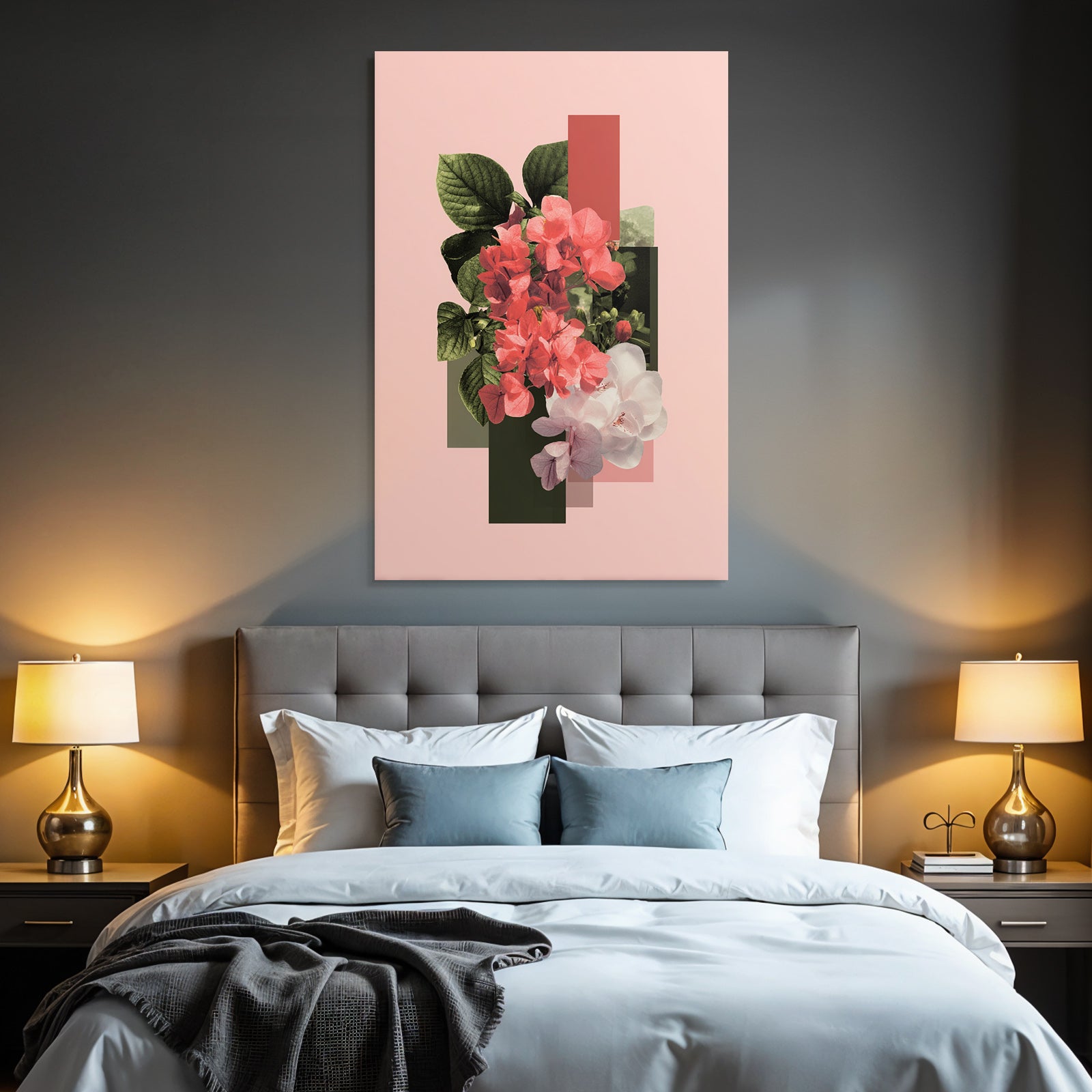 Blumenkomposition Mit Geometrischen Formen Auf Einem Gedaempften Rosa Hintergrund