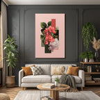 Blumenkomposition Mit Geometrischen Formen Auf Einem Gedaempften Rosa Hintergrund
